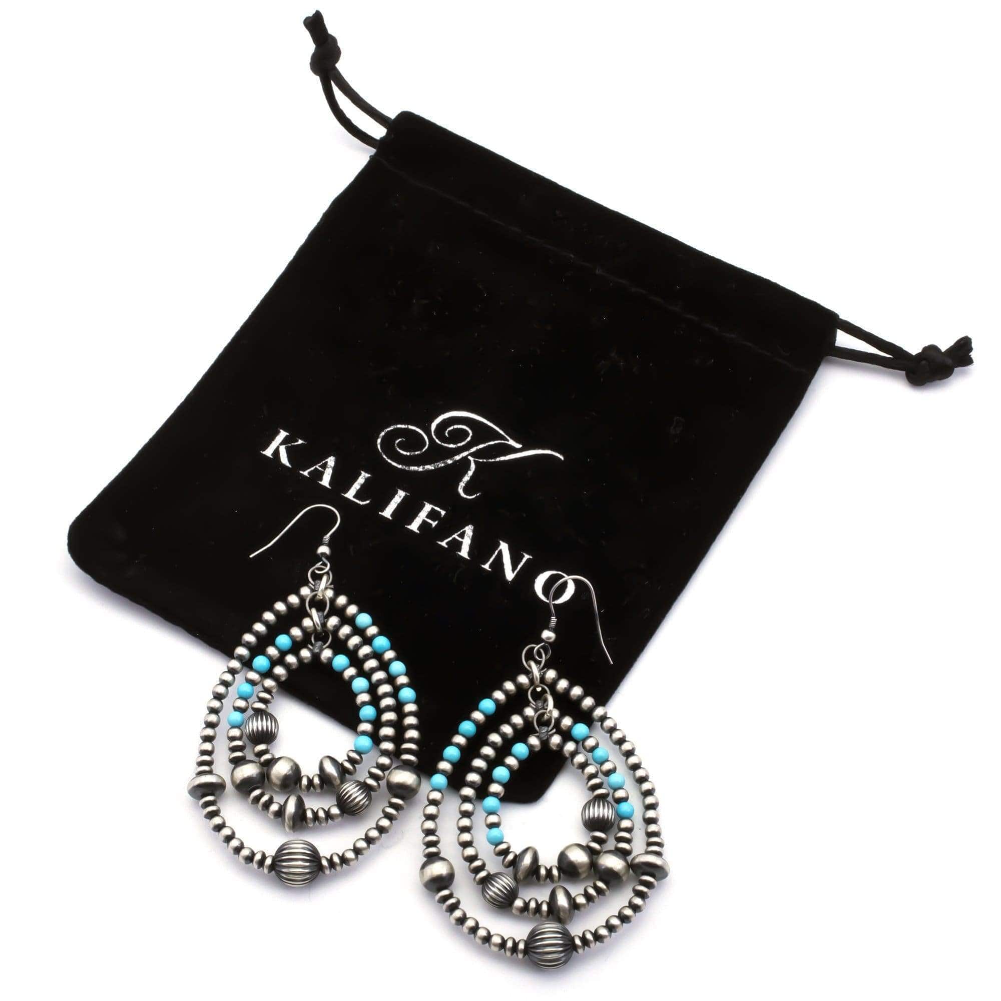 Kalifano Native American Jewelry Sleeping Beauty Turquoise USA Native American Made 925 Sterling Silver Navajo Pearl XL Chandelier Earrings NAE600.001