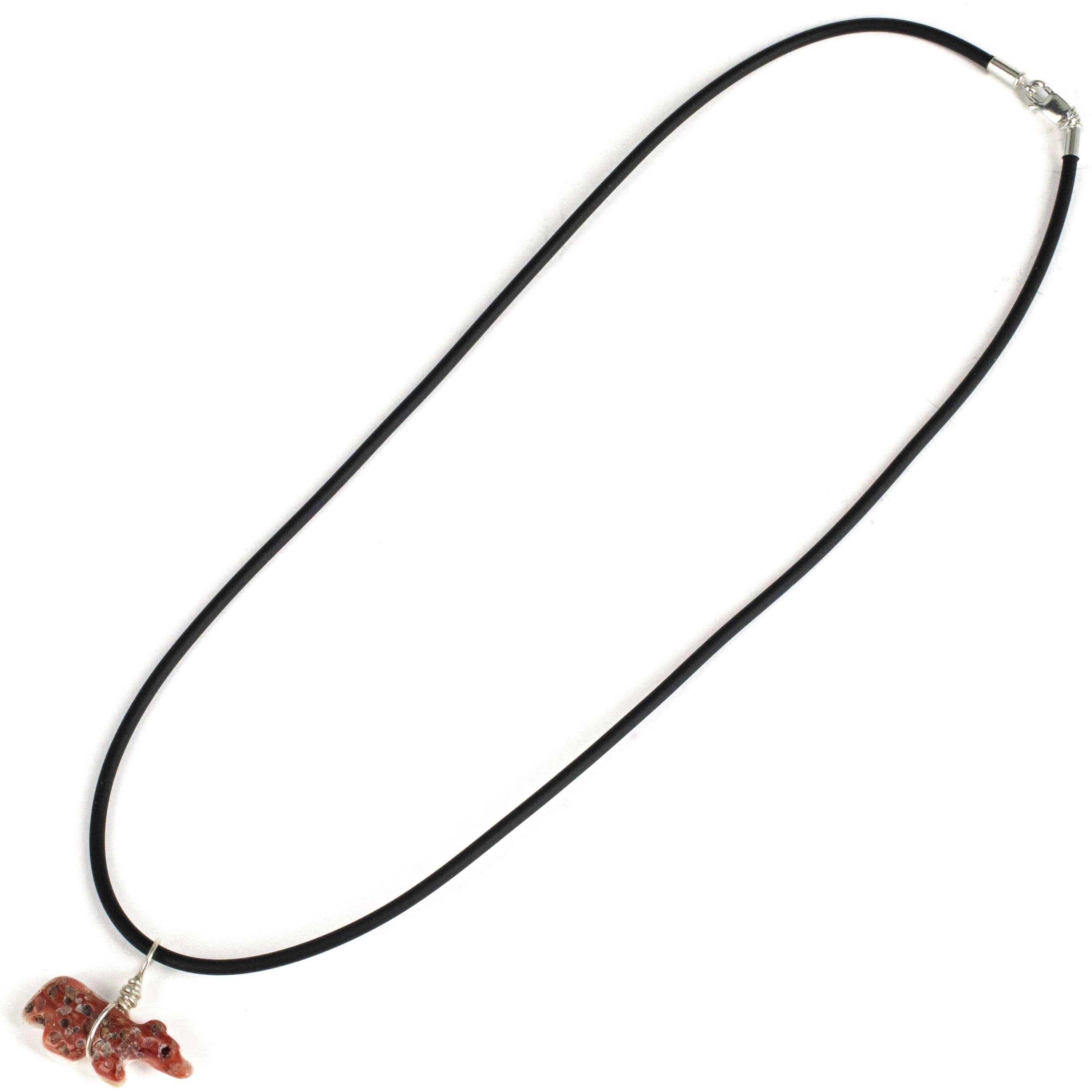 Kalifano Native American Jewelry Spiny Oyster Shell Bear Fetish Carving USA Native American Made Necklace with Leather Cord NAN80.002