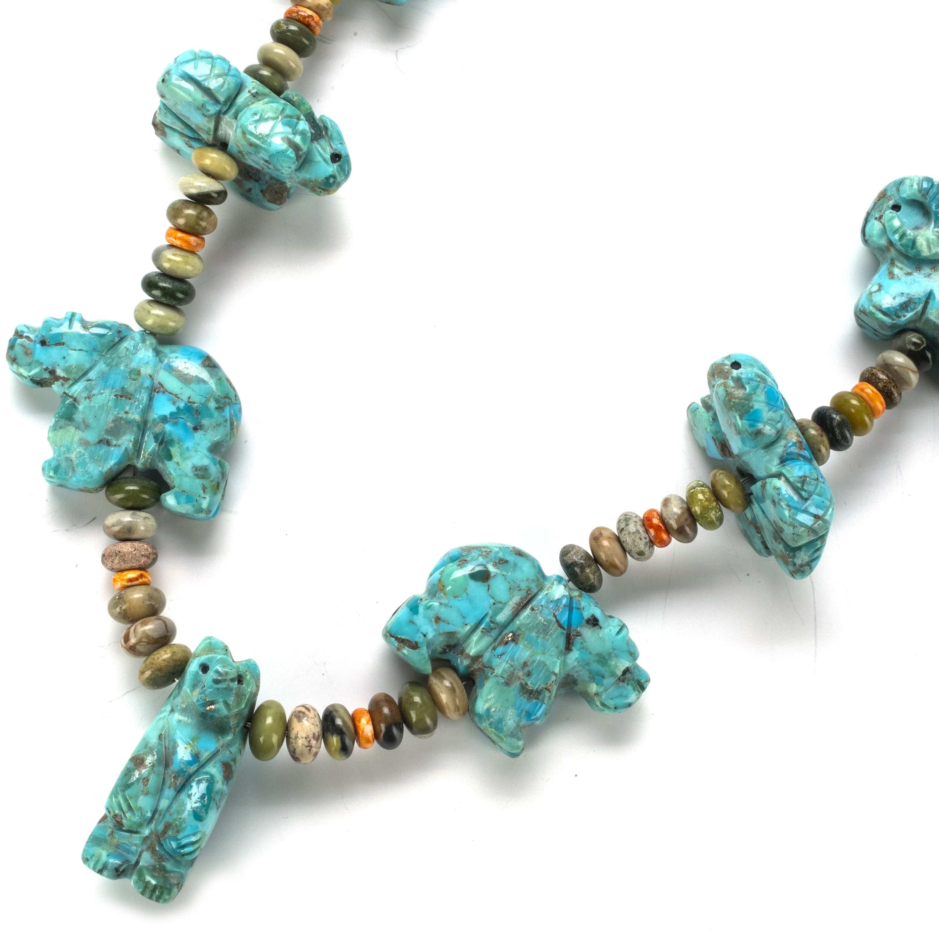 Kalifano Native American Jewelry Stacey Turpin Kingman Turquoise Fetish Carvings USA Native American Made 925 Sterling Silver Necklace NAN2100.001