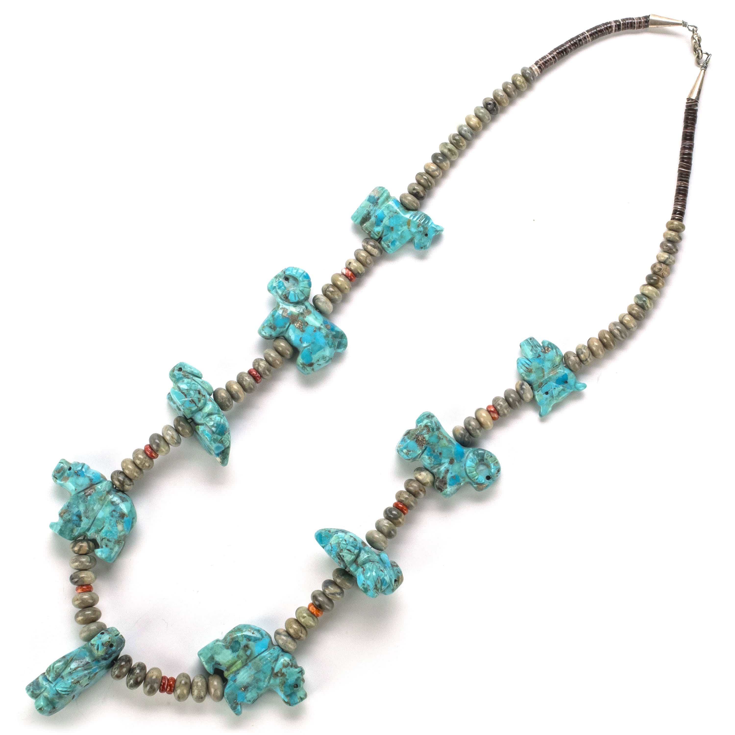 Kalifano Native American Jewelry Stacey Turpin Kingman Turquoise Fetish Carvings USA Native American Made 925 Sterling Silver Necklace NAN2100.002