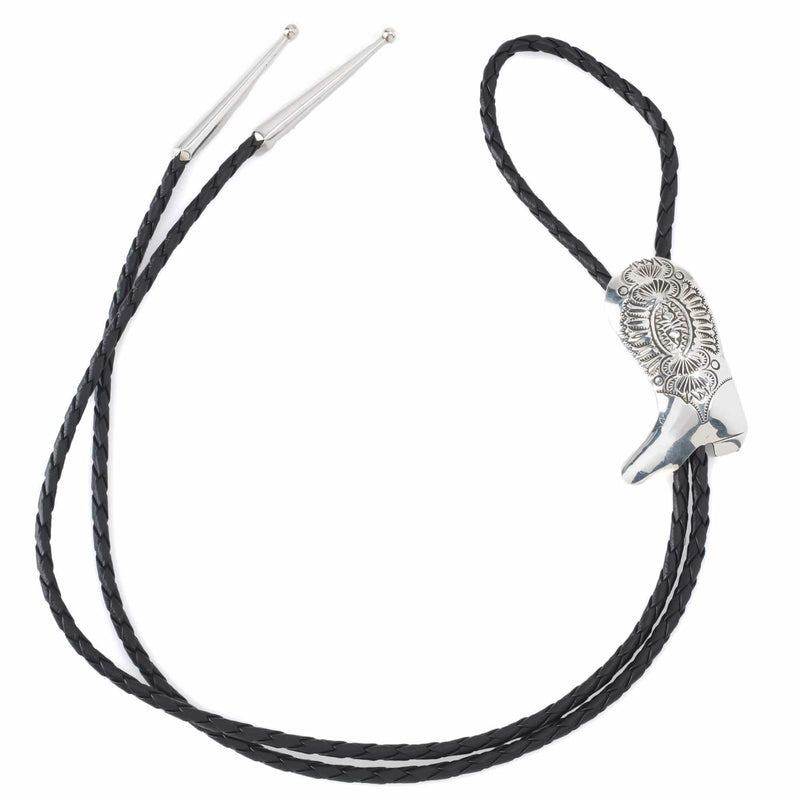 Kalifano Native American Jewelry Sterling Silver Cowboy Boot Native American Made Bolo Tie NA360.002