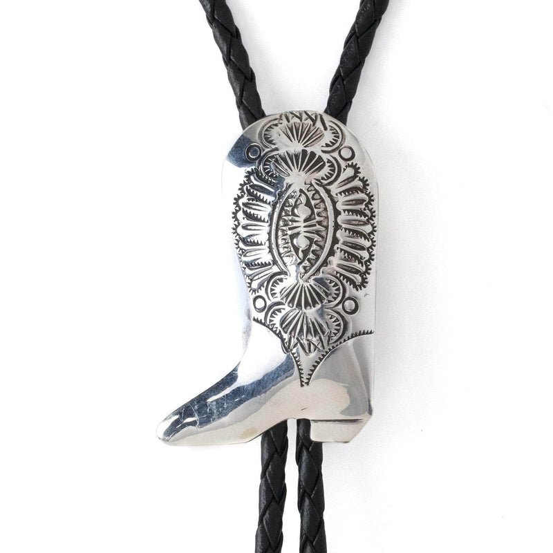 Kalifano Native American Jewelry Sterling Silver Cowboy Boot Native American Made Bolo Tie NA360.002