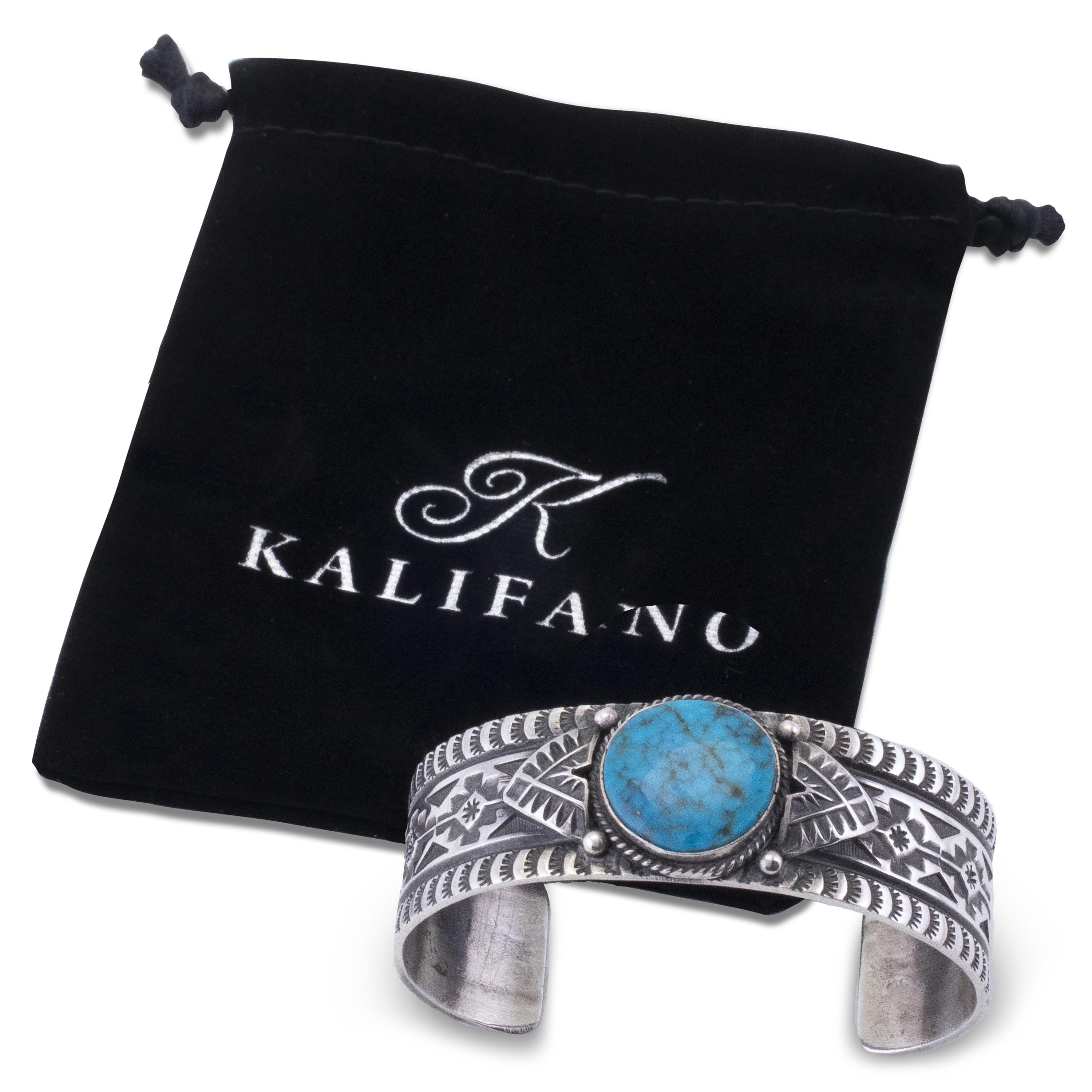 Kalifano Native American Jewelry Sunshine Reeves Navajo Kingman Turquoise USA Native American Made 925 Sterling Silver Cuff NAB1800.025