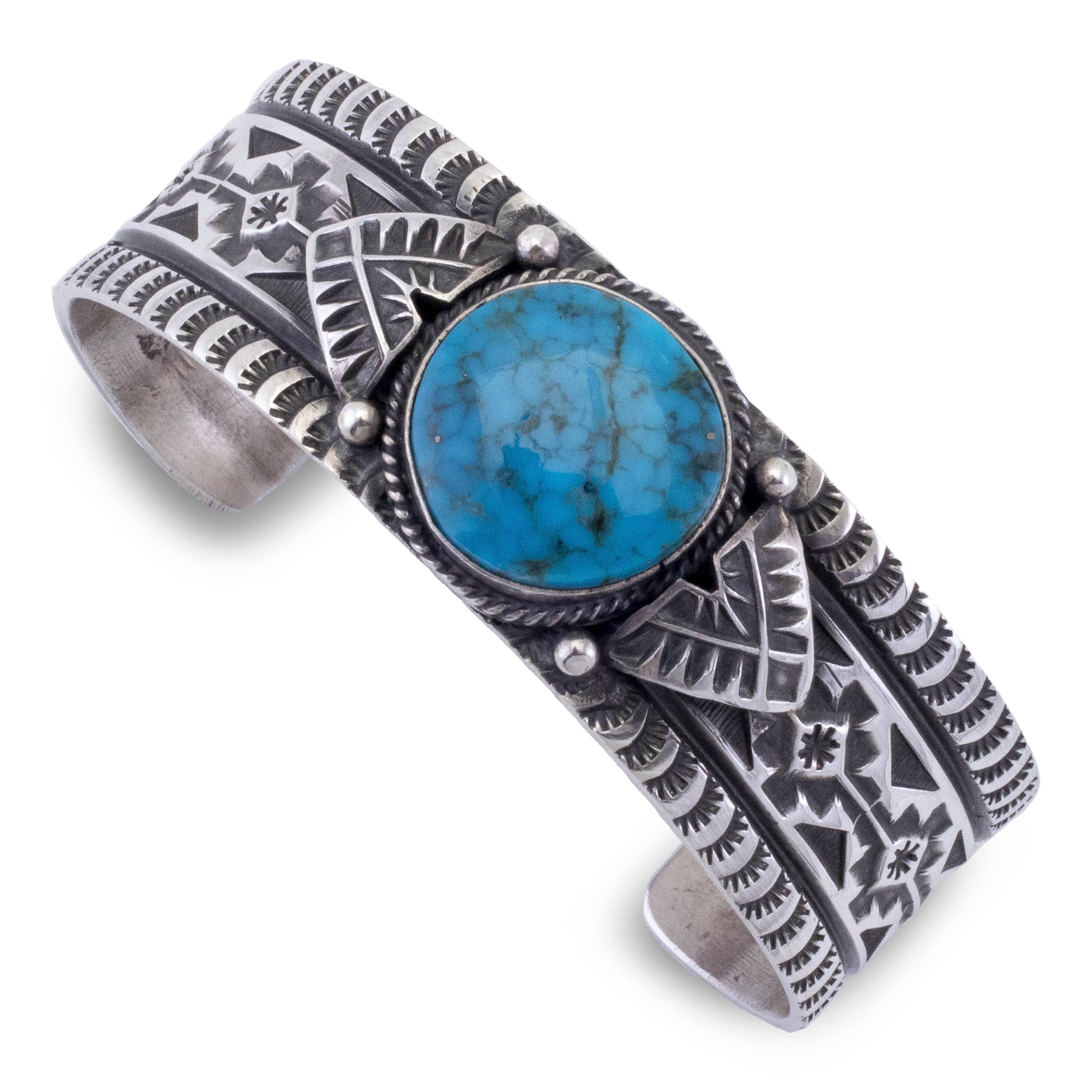 Kalifano Native American Jewelry Sunshine Reeves Navajo Kingman Turquoise USA Native American Made 925 Sterling Silver Cuff NAB1800.025