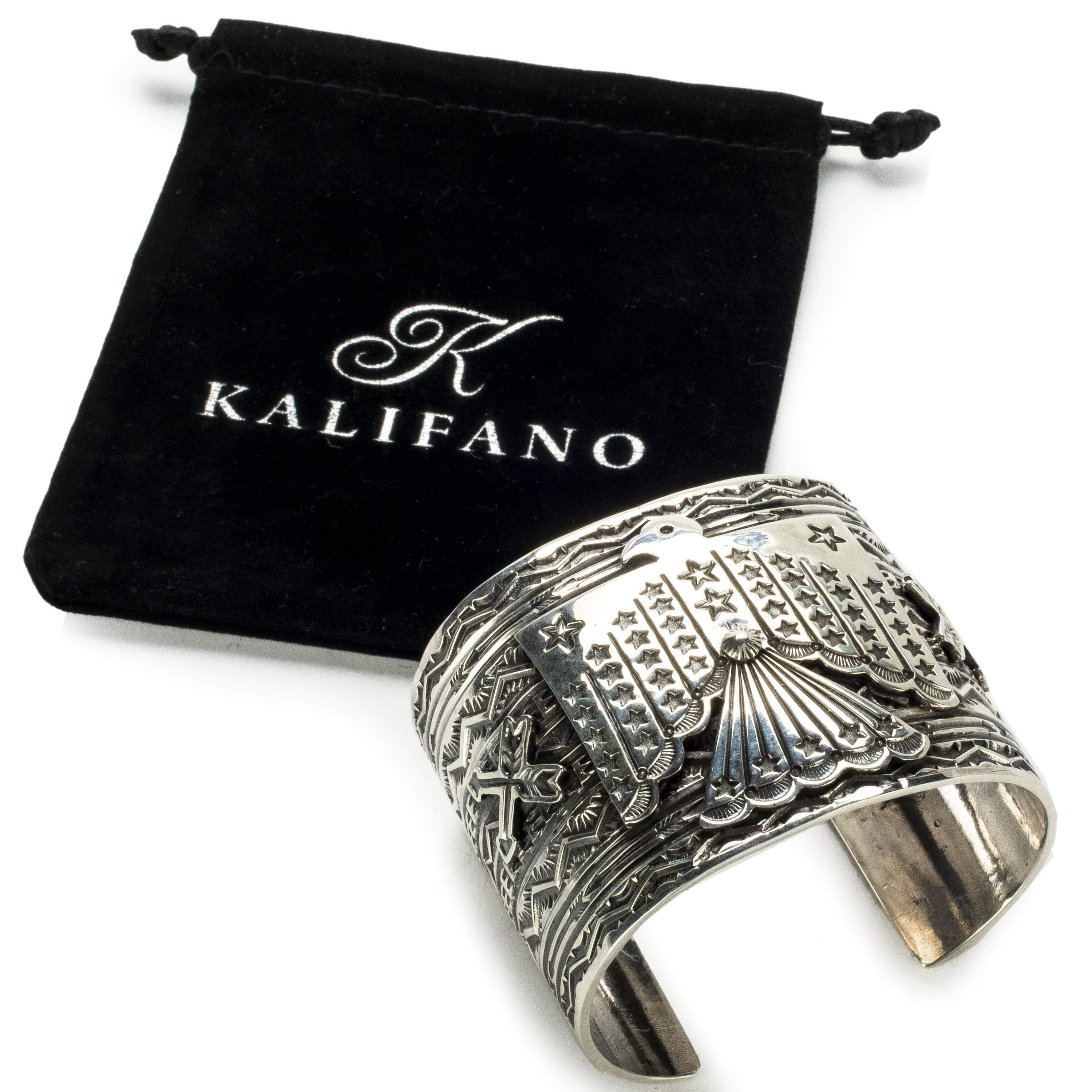Kalifano Native American Jewelry Sunshine Reeves Thunderbird USA Native American Made 925 Sterling Silver Cuff NAB5400.002
