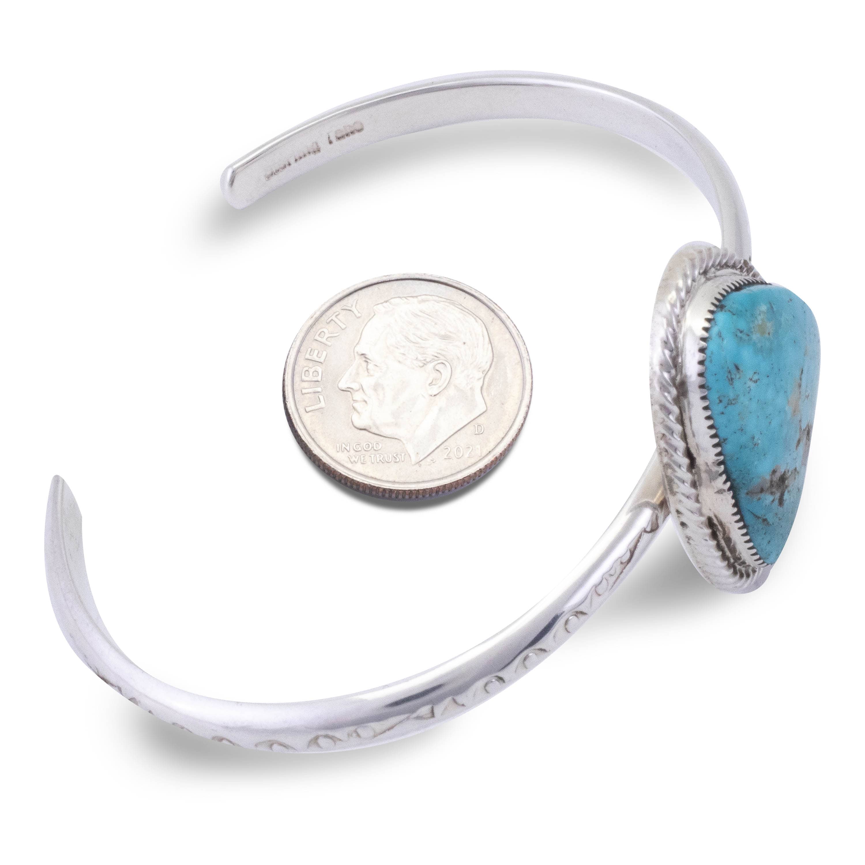 Kalifano Native American Jewelry Tahe Navajo Kingman Turquoise USA Native American Made 925 Sterling Silver Cuff NAB900.008