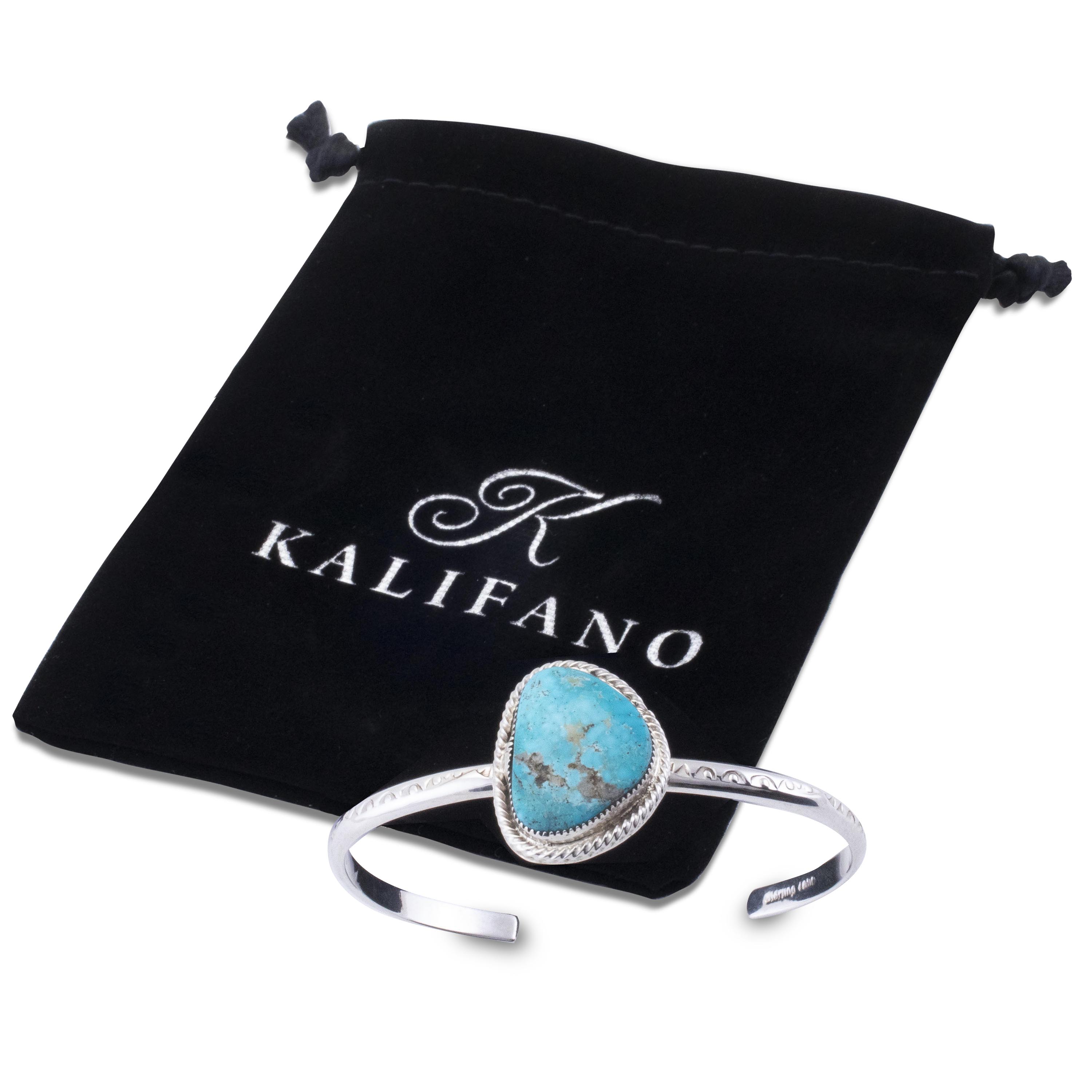 Kalifano Native American Jewelry Tahe Navajo Kingman Turquoise USA Native American Made 925 Sterling Silver Cuff NAB900.008