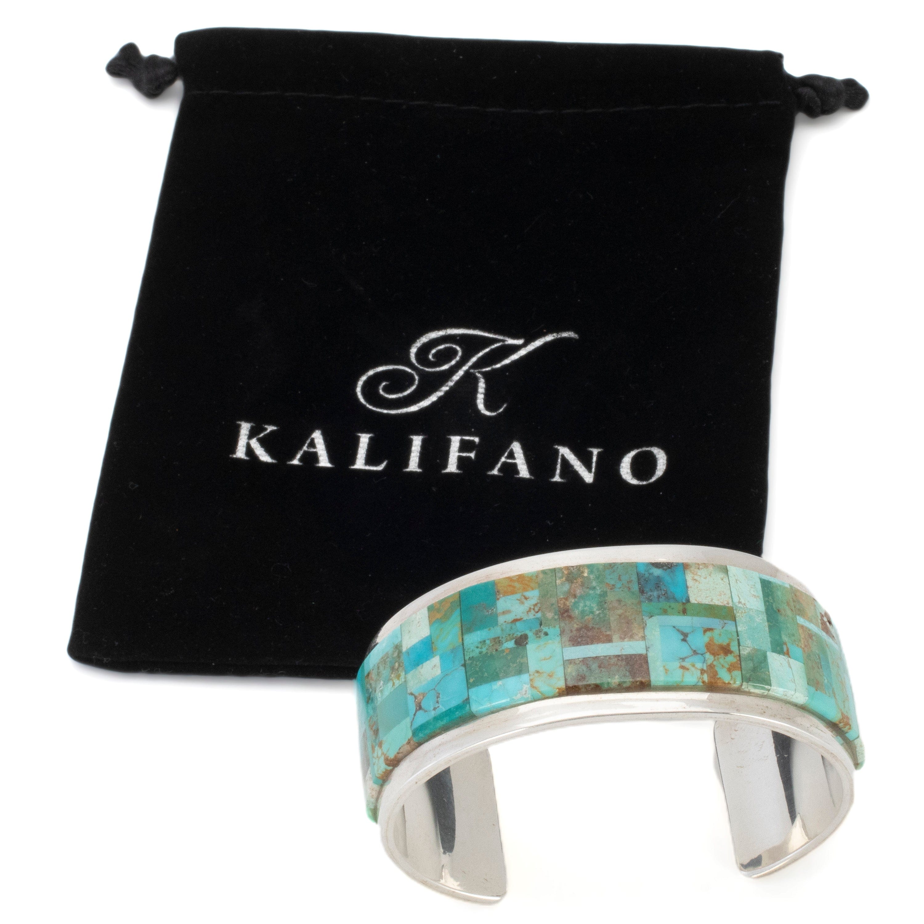 Kalifano Native American Jewelry Tommy Jackson Navajo Royston Turquoise with Kingman and Carico Lake Turquoise USA Native American Made 925 Sterling Silver Cuff NAB6000.003