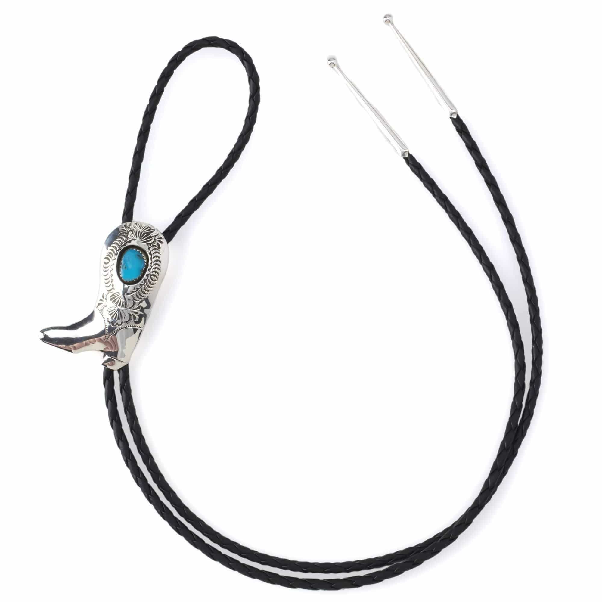 Kalifano Native American Jewelry Turquoise and Sterling Silver Boot Native American Made Bolo Tie NA400.002