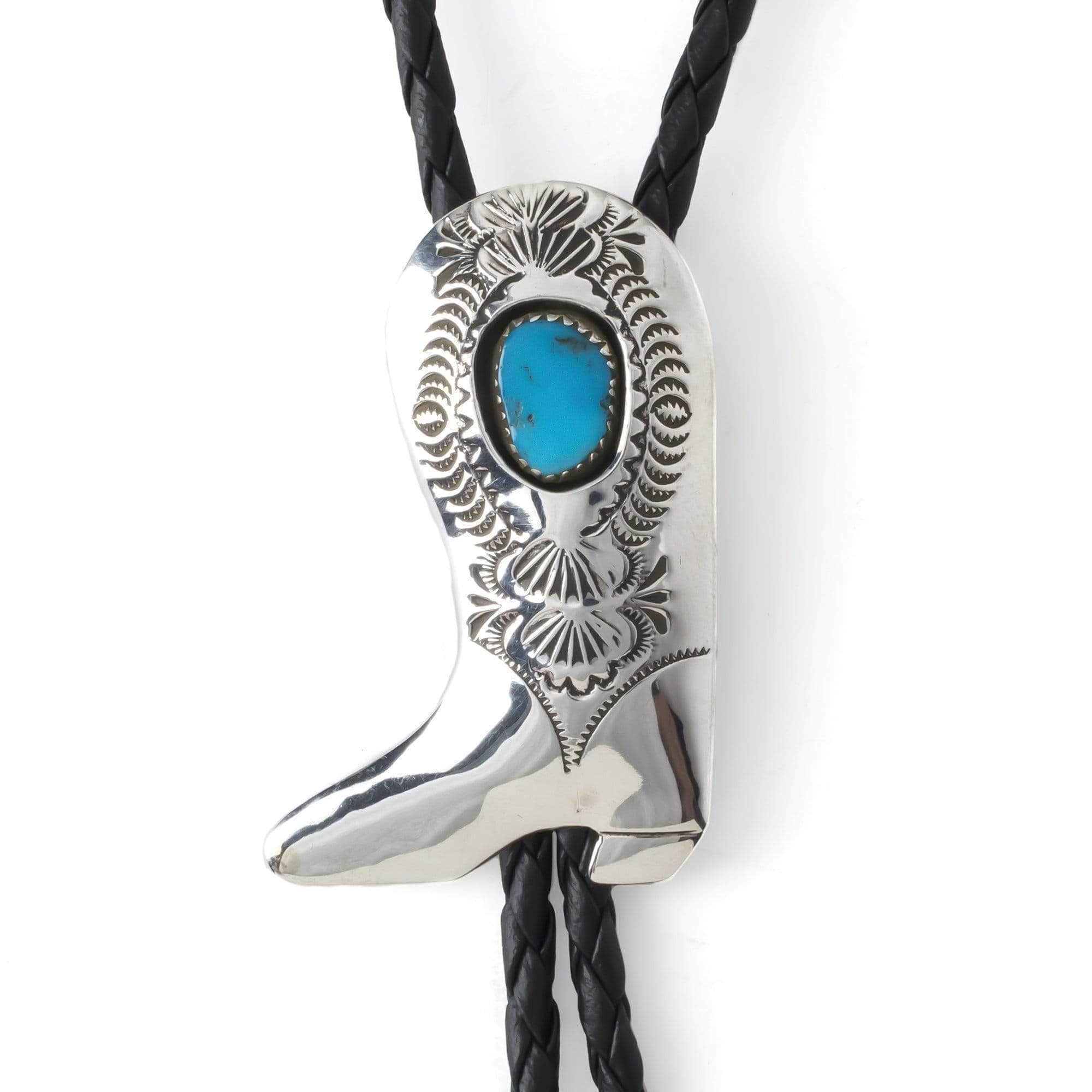 Kalifano Native American Jewelry Turquoise and Sterling Silver Boot Native American Made Bolo Tie NA400.002