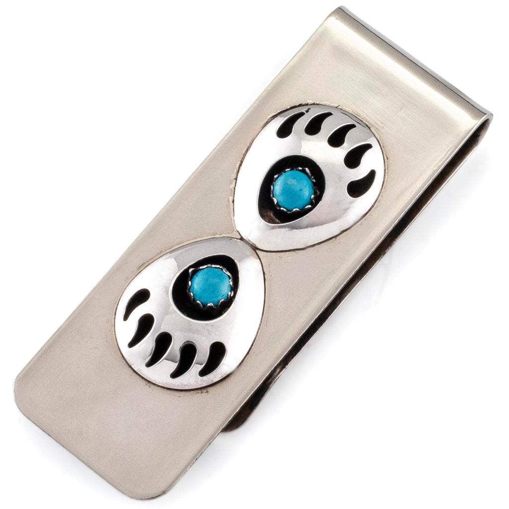 Navajo Indian Jewelry Turquoise Bear Paw Money Clip! Sterling