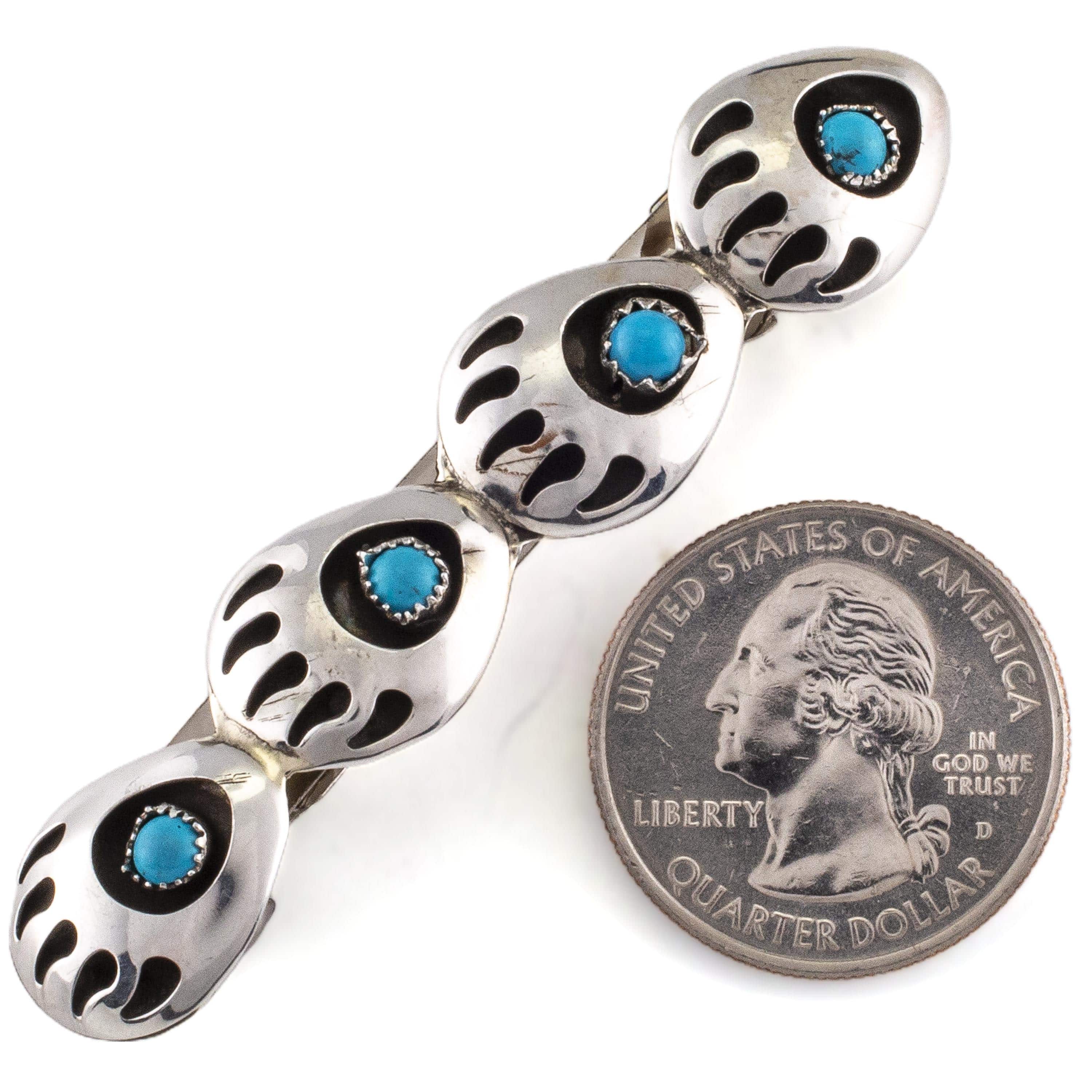 Kalifano Native American Jewelry Virginia Long Quadruple Bear Paw with Turquoise Inlay USA Native American Made 925 Sterling Silver Hair Barrette NAH160.001