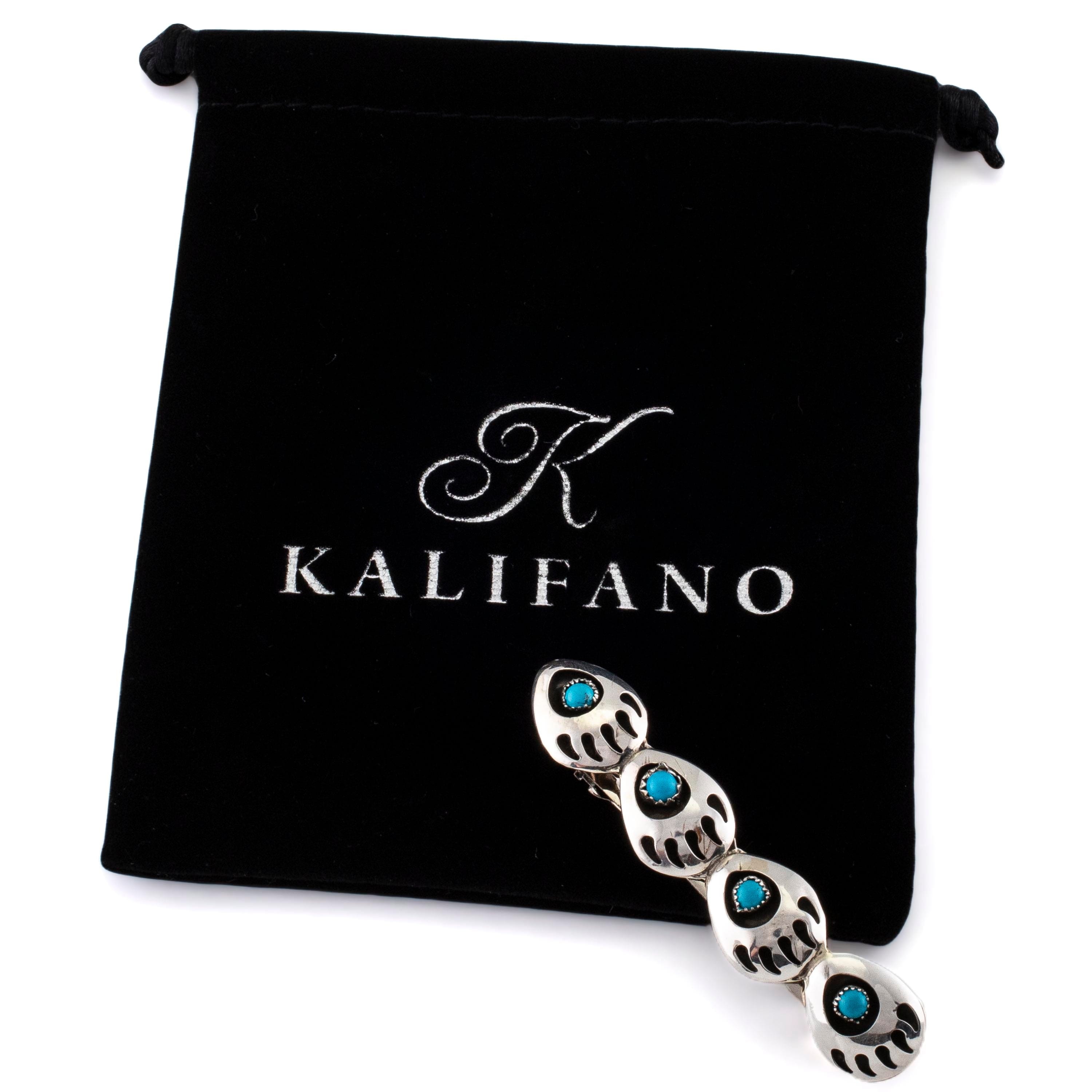 Kalifano Native American Jewelry Virginia Long Quadruple Bear Paw with Turquoise Inlay USA Native American Made 925 Sterling Silver Hair Barrette NAH160.001