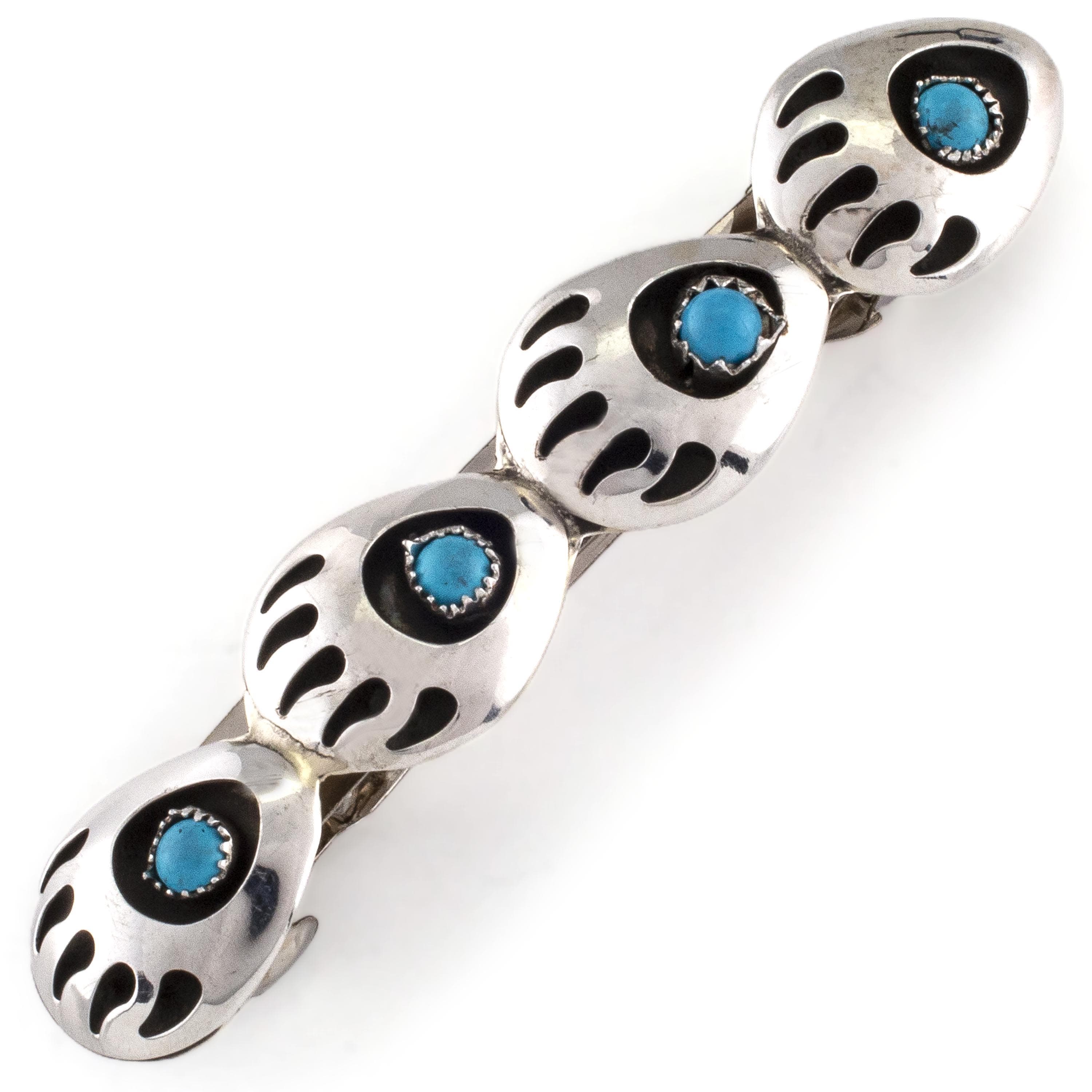 Kalifano Native American Jewelry Virginia Long Quadruple Bear Paw with Turquoise Inlay USA Native American Made 925 Sterling Silver Hair Barrette NAH160.001