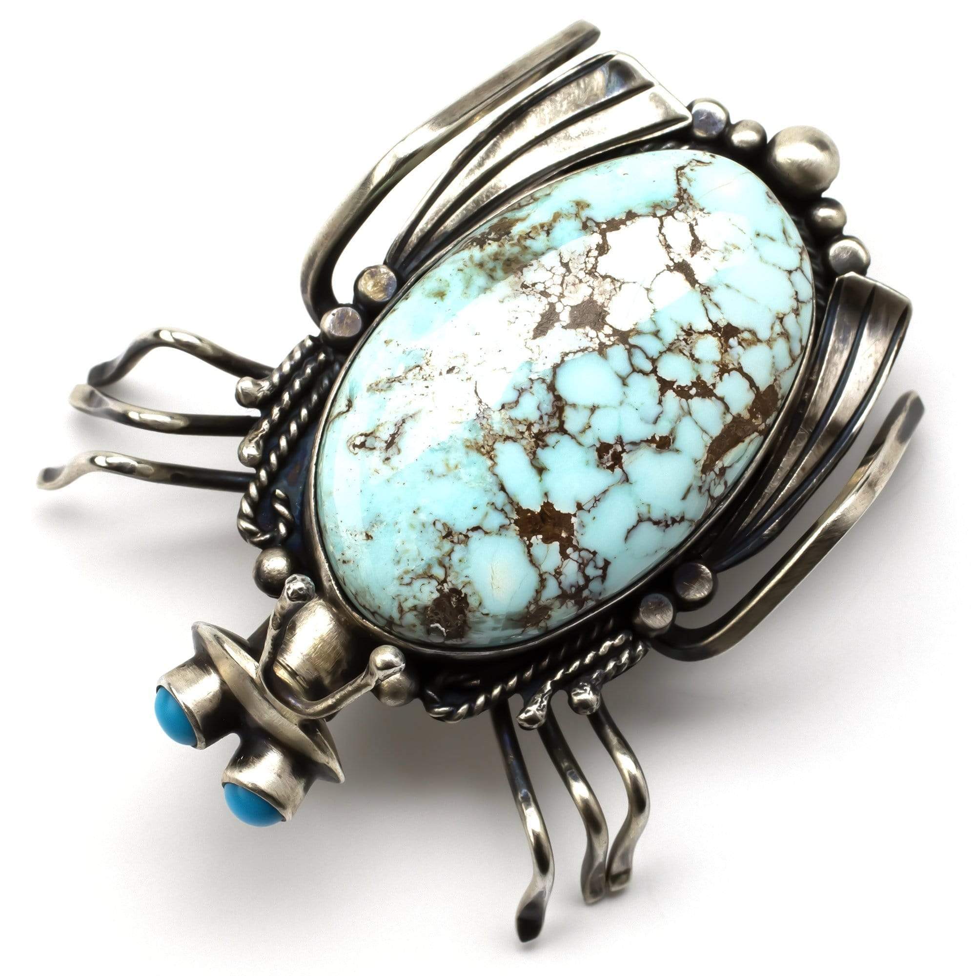 Kalifano Native American Jewelry White Carico Lake Turquoise USA Native American Made 925 Sterling Silver Bug Pin NAP1900.001