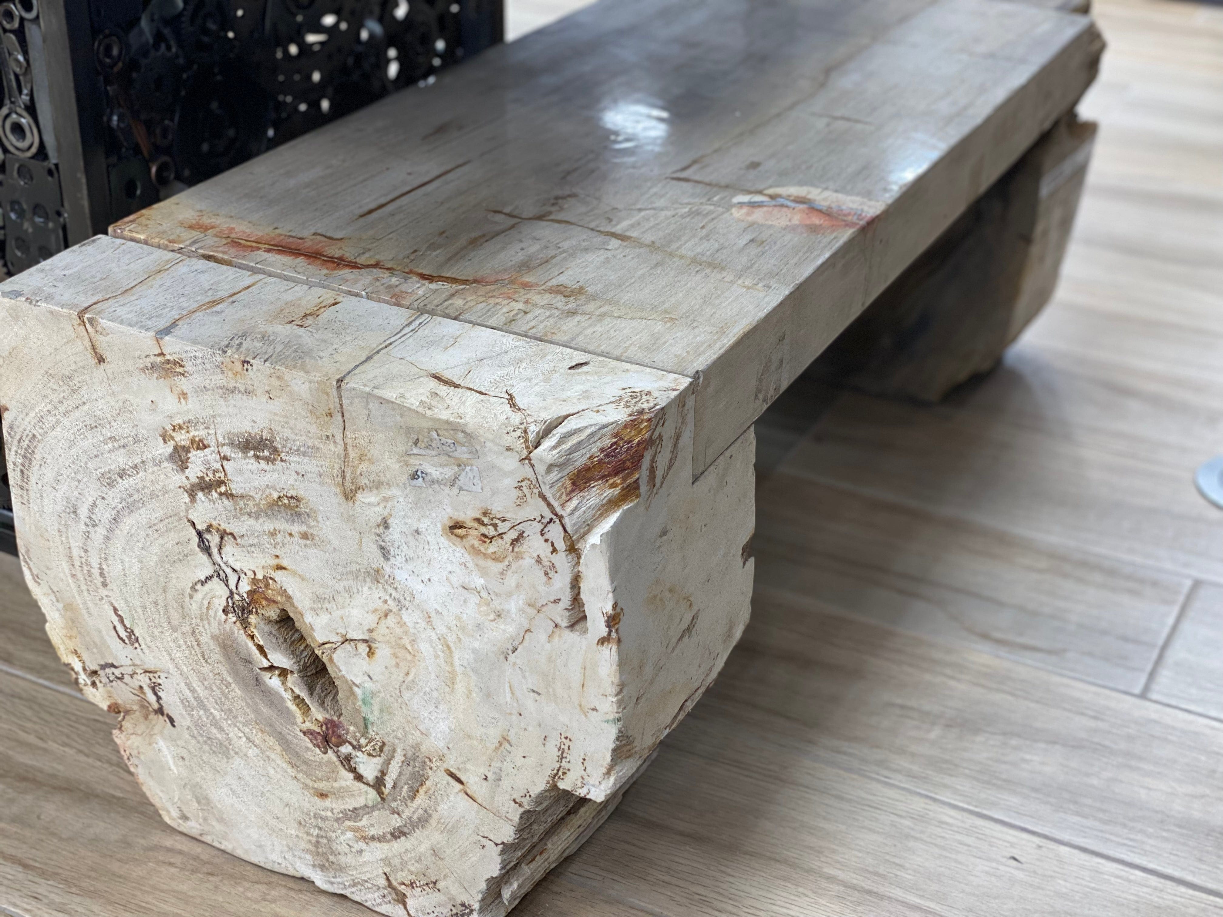 Kalifano Petrified Wood Natural Polished Petrified Wood Bench from Indonesia - 18" / 580 lbs PWT31600.001