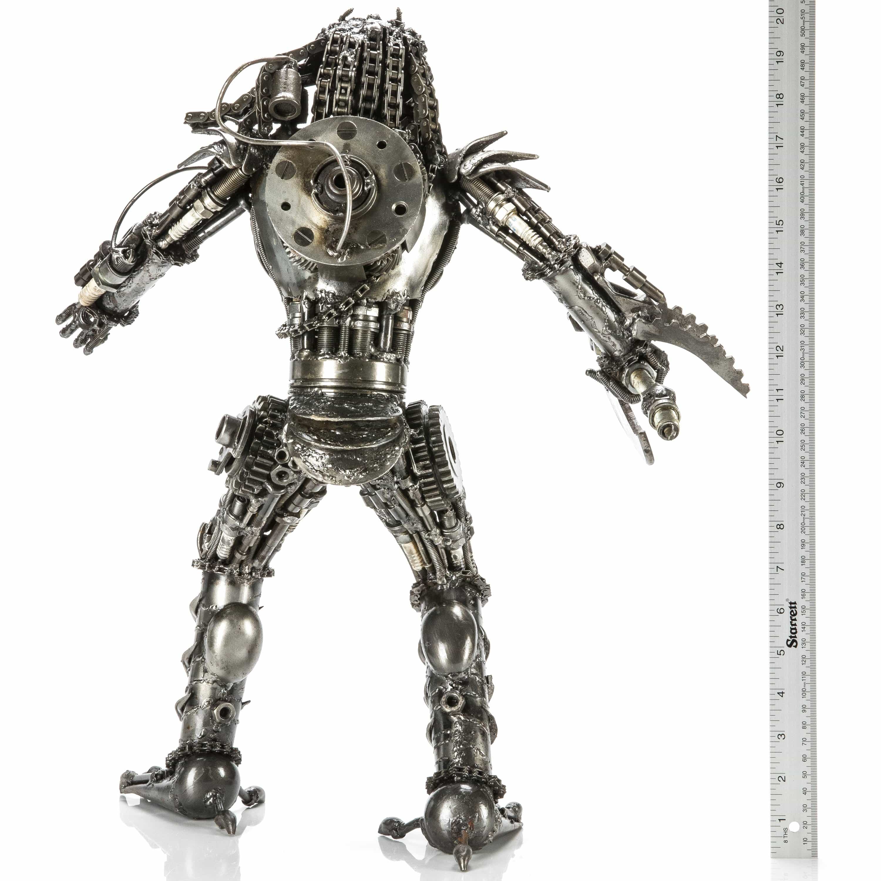 Kalifano Recycled Metal Art 23" Predator with Axe Inspired Recycled Metal Sculpture RMS-P58x41-S03