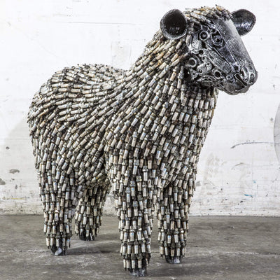 Kalifano Recycled Metal Art 30" Spark Plug Sheep Inspired Recycled Metal Sculpture RMS-S75x80-P