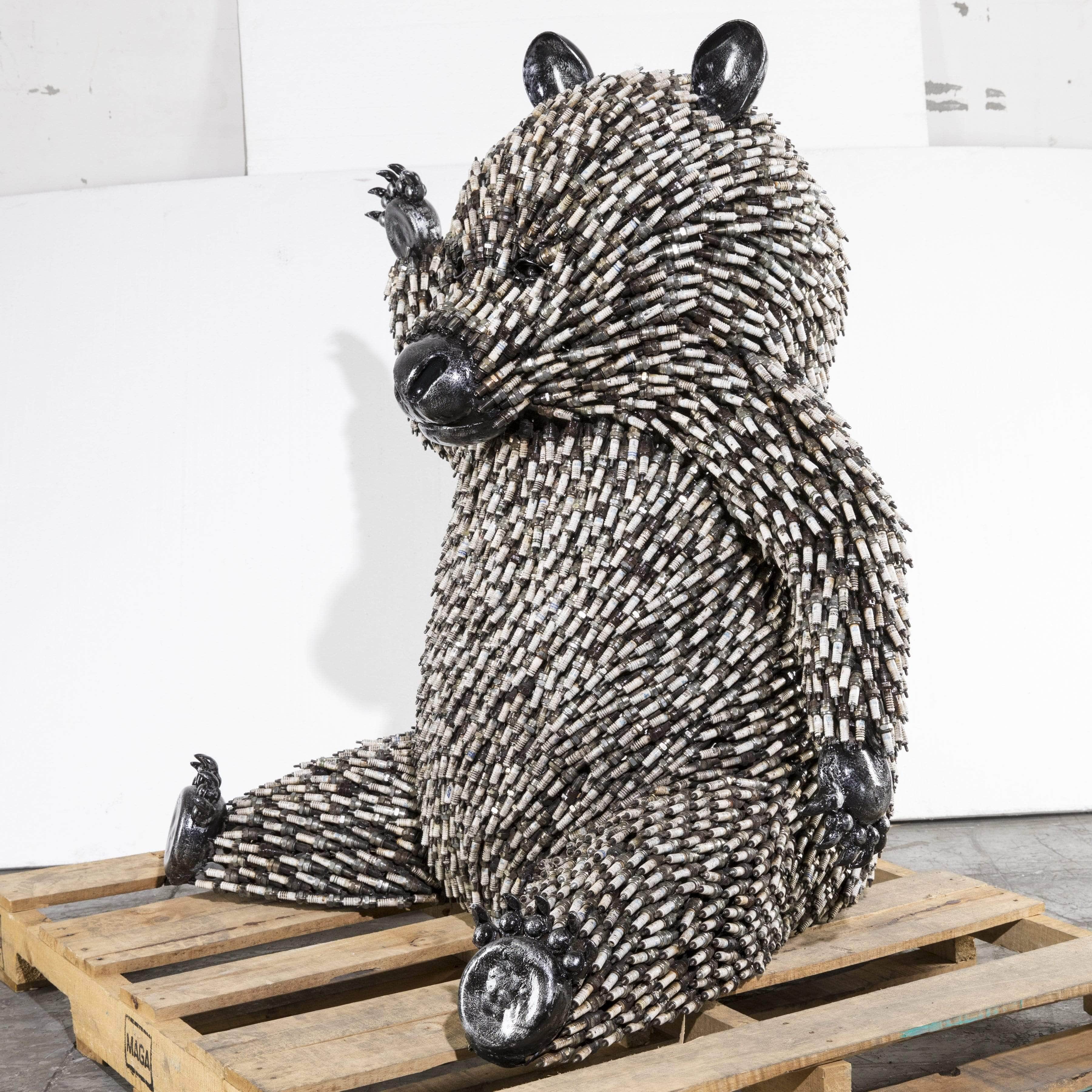 Kalifano Recycled Metal Art 43” Spark Plug Panda Recycled Metal Art Sculpture RMS-PANDA-P