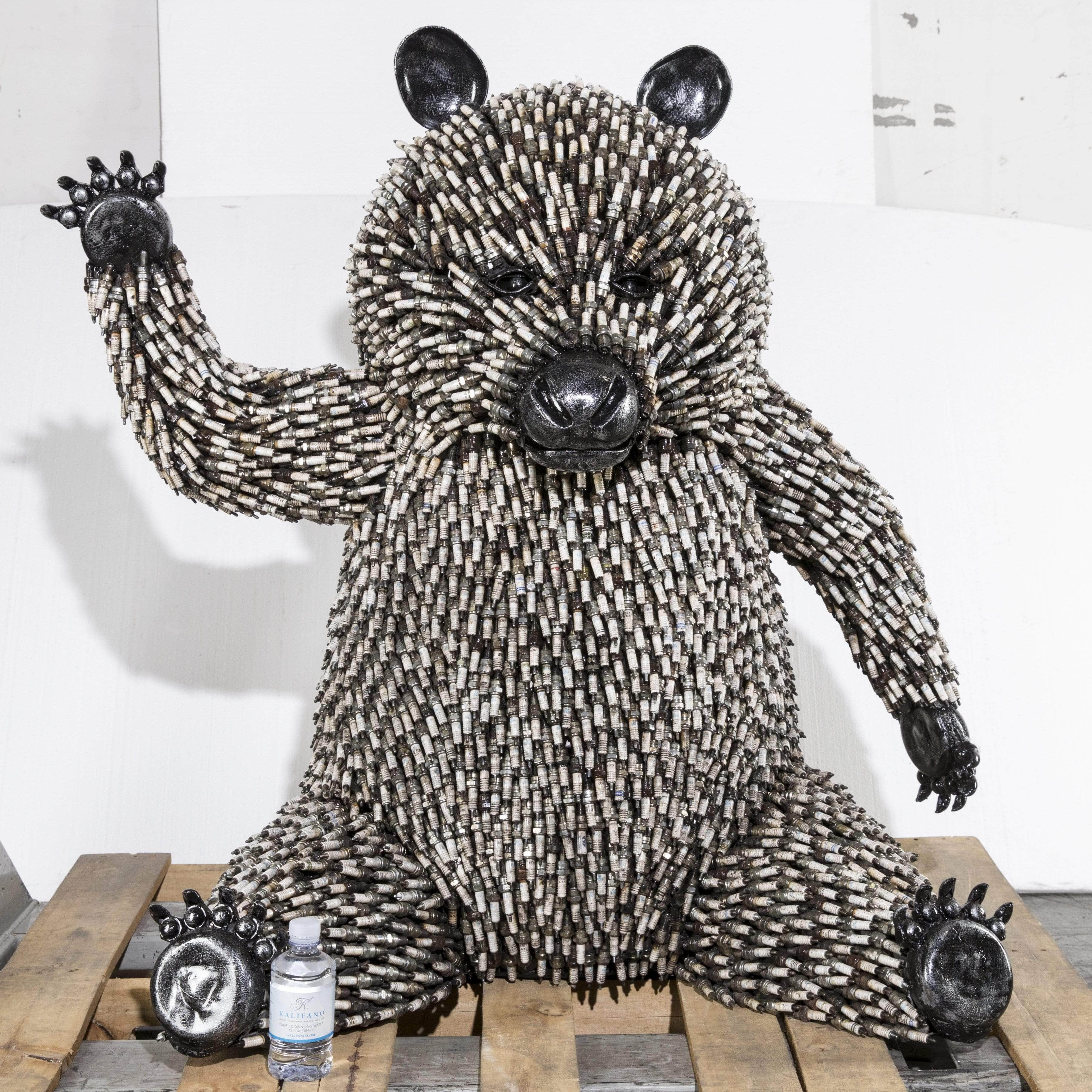 Kalifano Recycled Metal Art 43” Spark Plug Panda Recycled Metal Art Sculpture RMS-PANDA-P