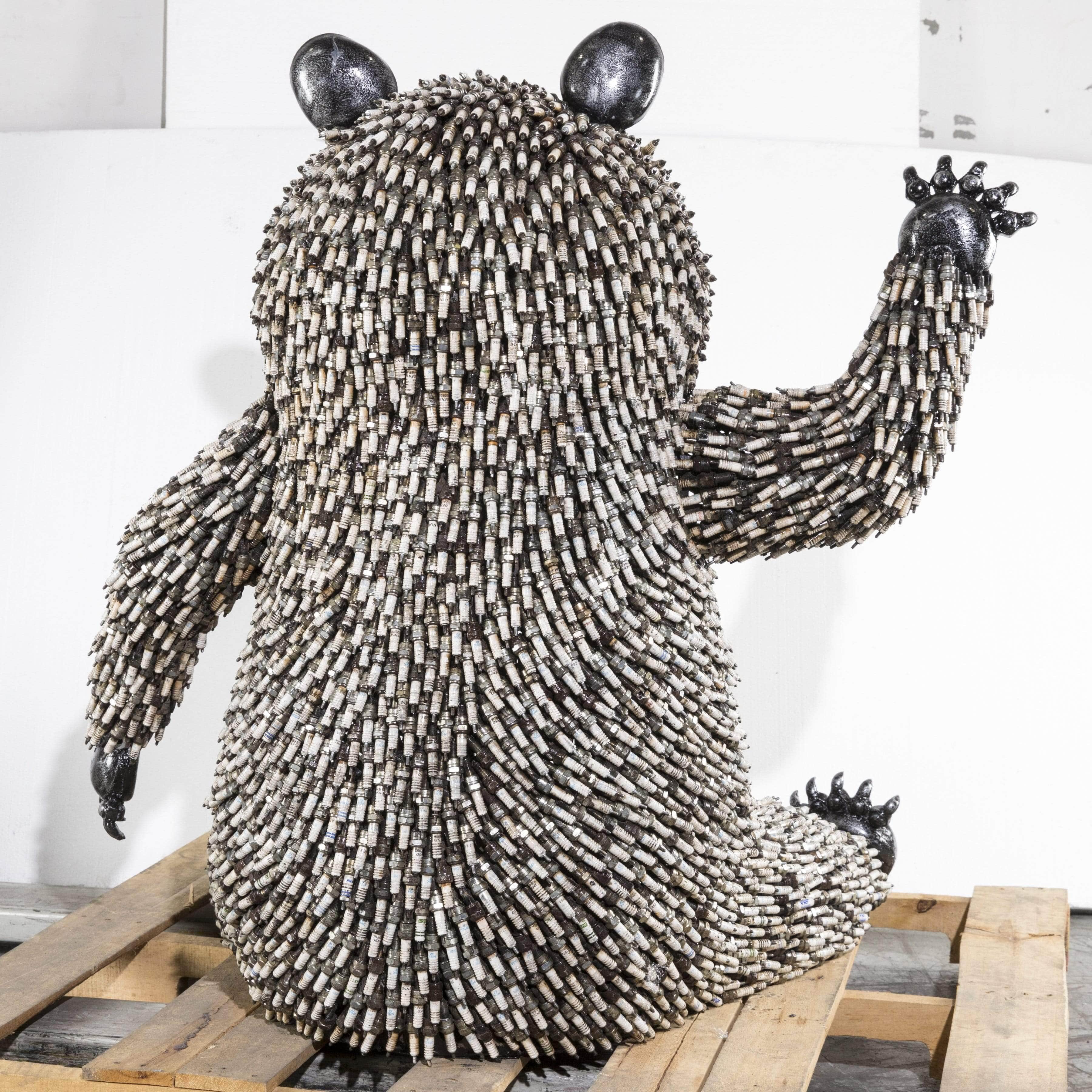 Kalifano Recycled Metal Art 43” Spark Plug Panda Recycled Metal Art Sculpture RMS-PANDA-P