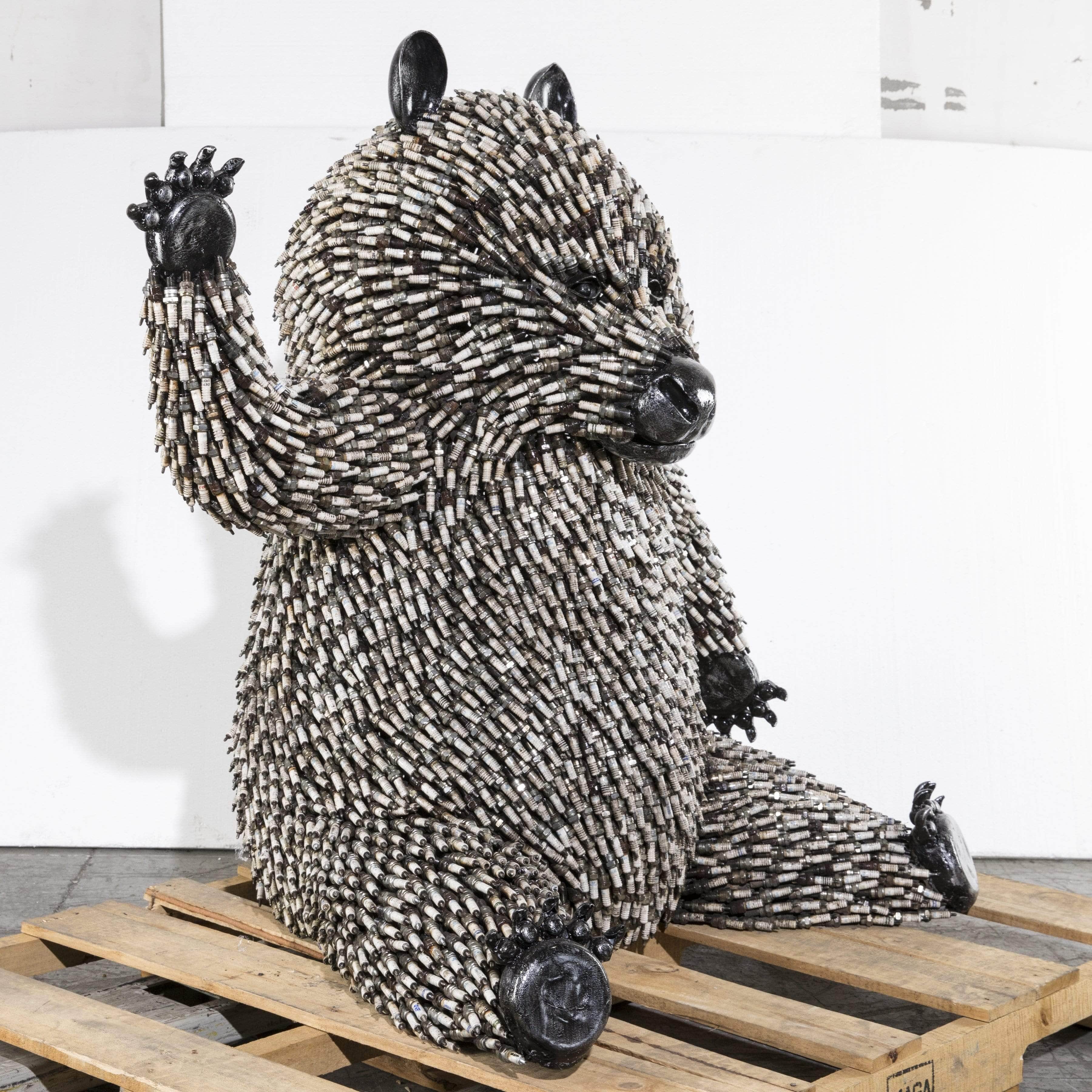 Kalifano Recycled Metal Art 43” Spark Plug Panda Recycled Metal Art Sculpture RMS-PANDA-P
