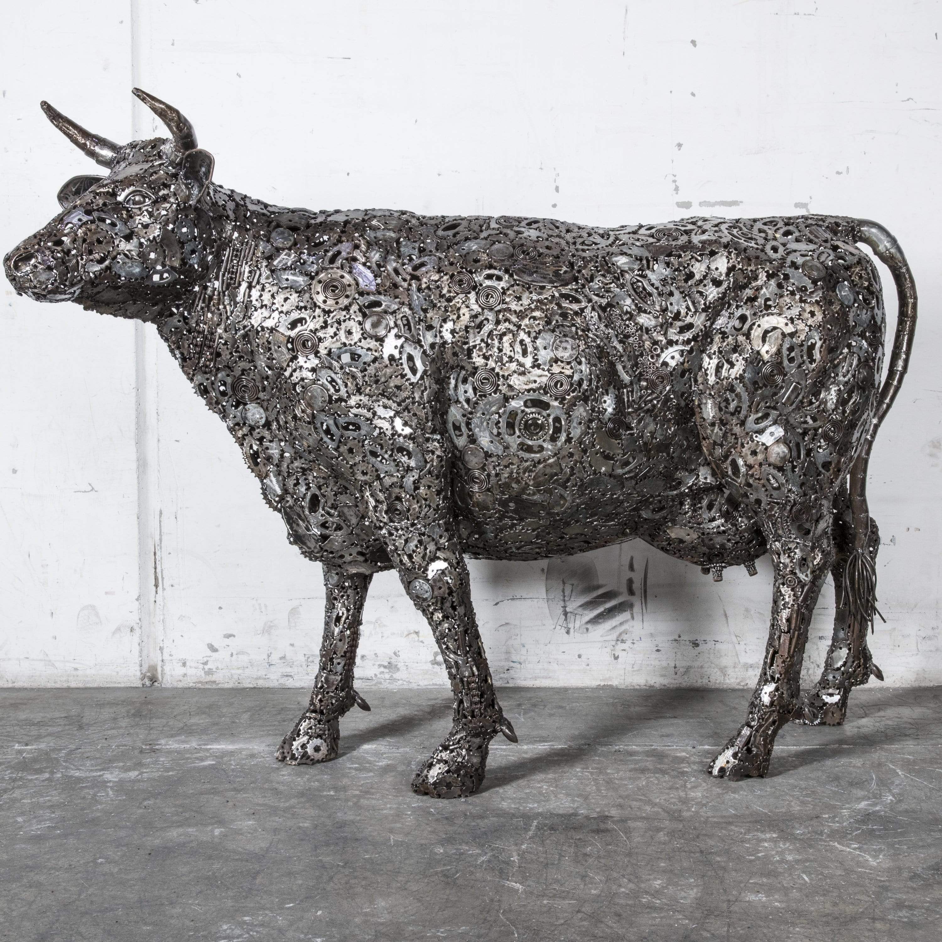 Kalifano Recycled Metal Art 61‚Äù Cow Recycled Metal Art Sculpture RMS-COW150-P01