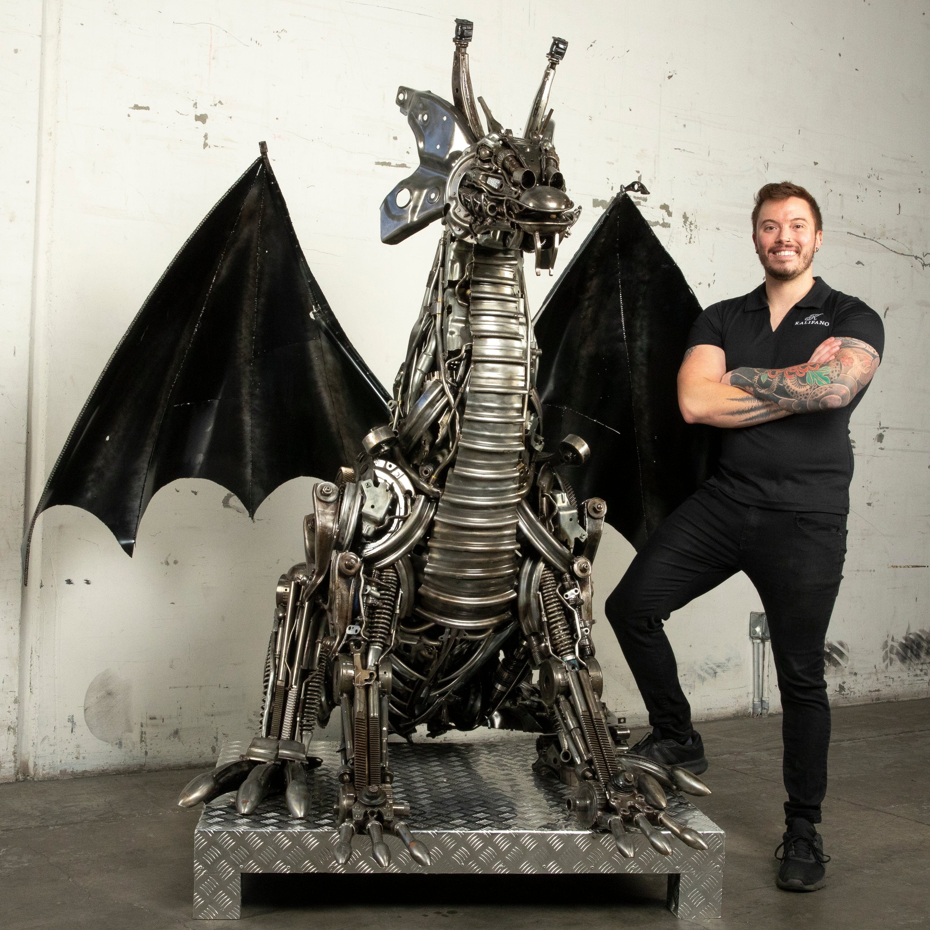 KALIFANO Recycled Metal Art 67” Dragon Inspired Recycled Metal Art Sculpture RMS-DRAG170-S02