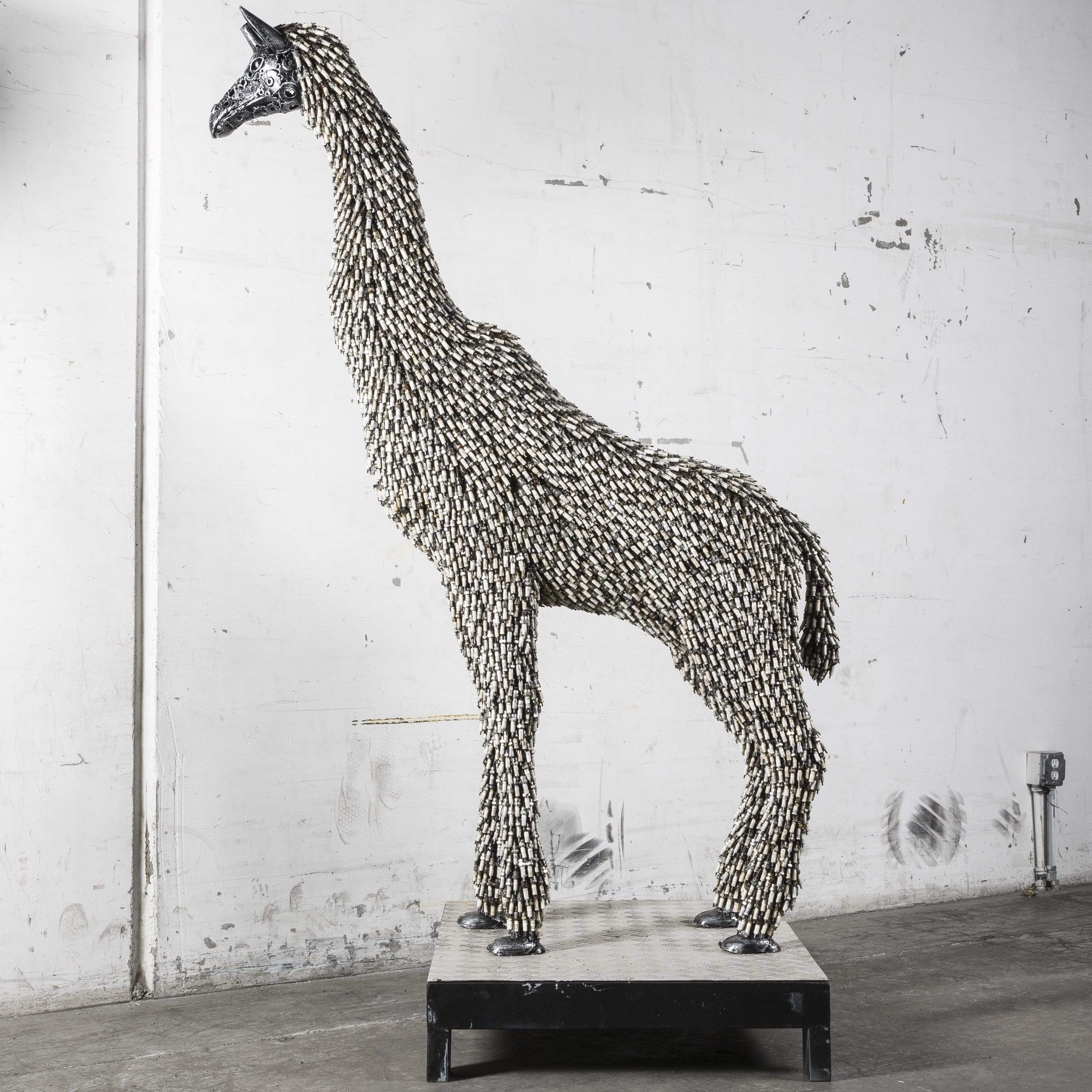 Kalifano Recycled Metal Art 81" Spark Plug Giraffe Recycled Metal Art Sculpture RMS-GR205x40-P04