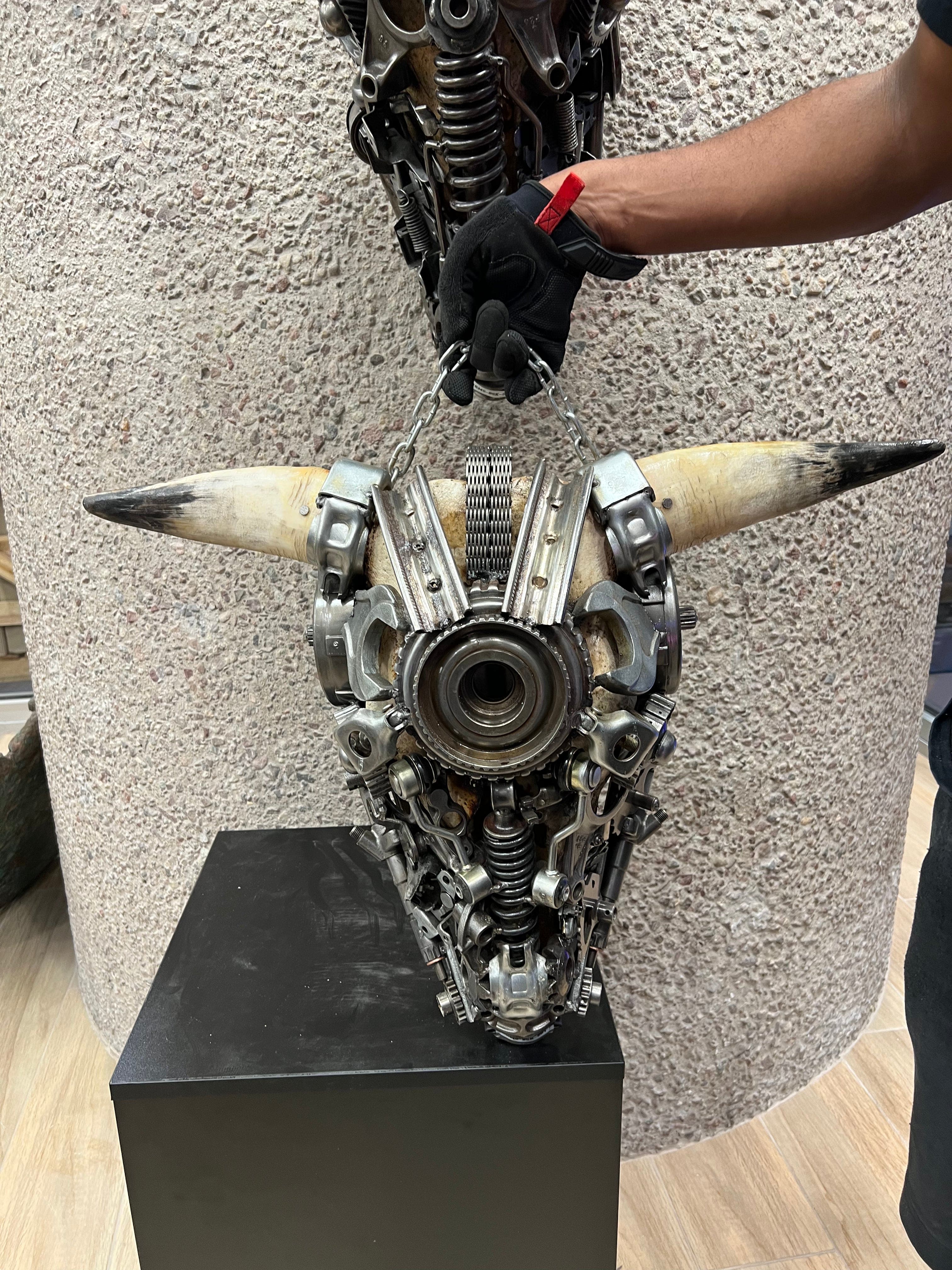 Kalifano Recycled Metal Art Bull Skull Recycled Metal Art Sculpture RMS-BSK-S51