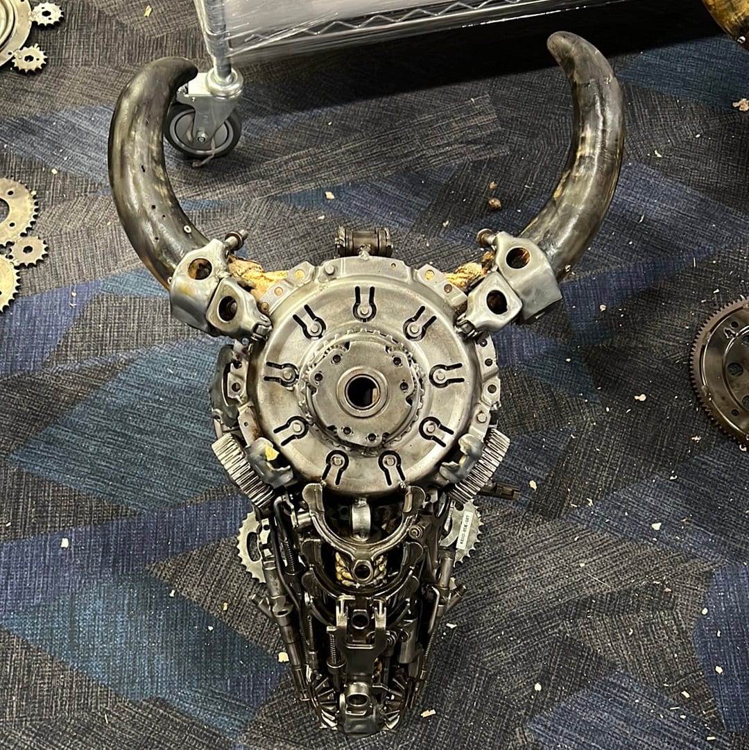 Kalifano Recycled Metal Art Bull Skull Recycled Metal Art Sculpture RMS-BSK-S87