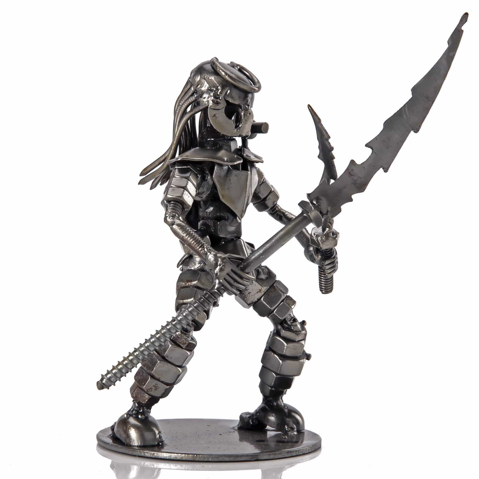 Kalifano Recycled Metal Art Dual Wielding Predator with Spear Inspired Recycled Metal Sculpture RMS-250PC-N