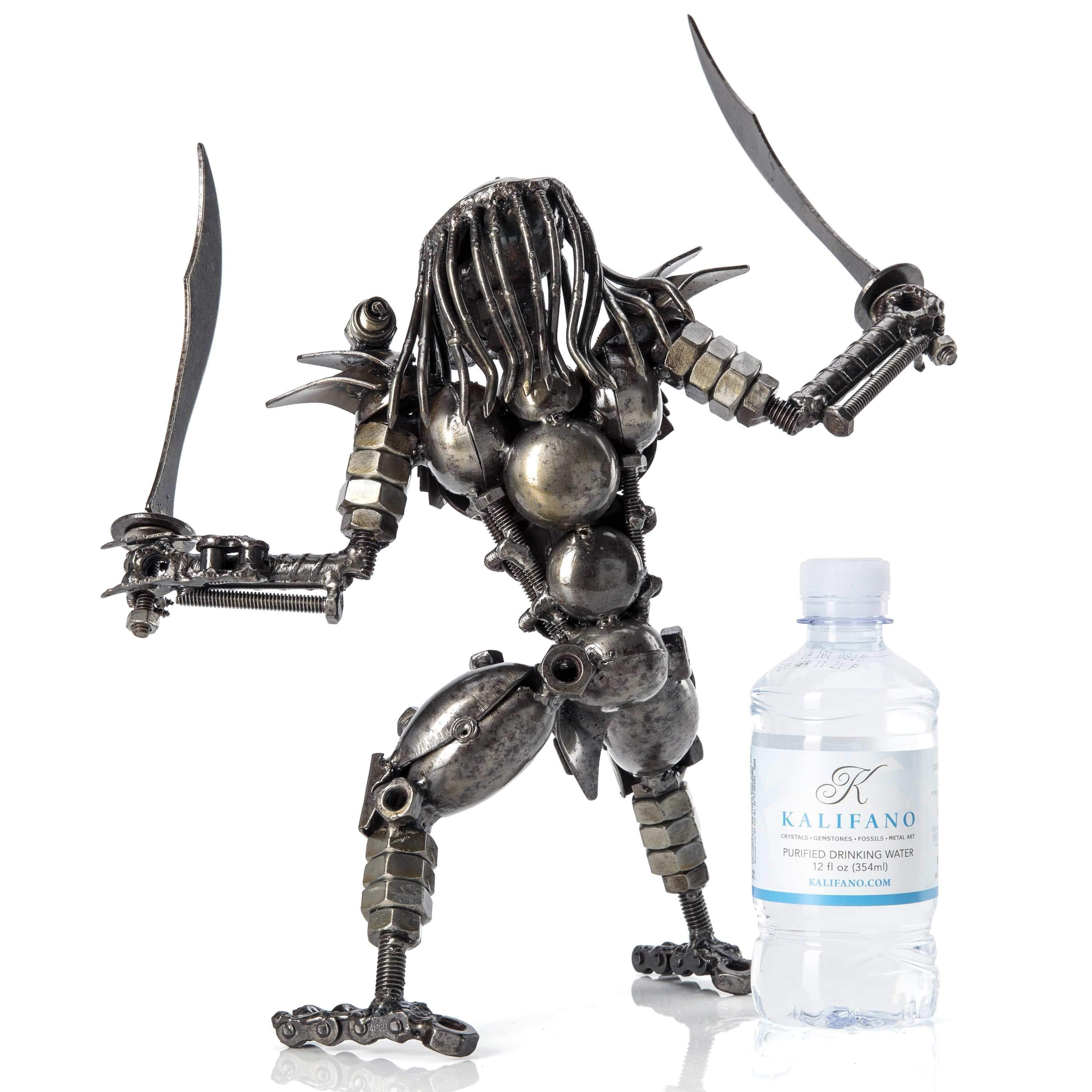KALIFANO Recycled Metal Art Predator with Dual Wielded Sword Inspired Recycled Metal Sculpture RMS-700PD-N