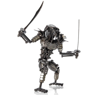 KALIFANO Recycled Metal Art Predator with Dual Wielded Sword Inspired Recycled Metal Sculpture RMS-700PD-N
