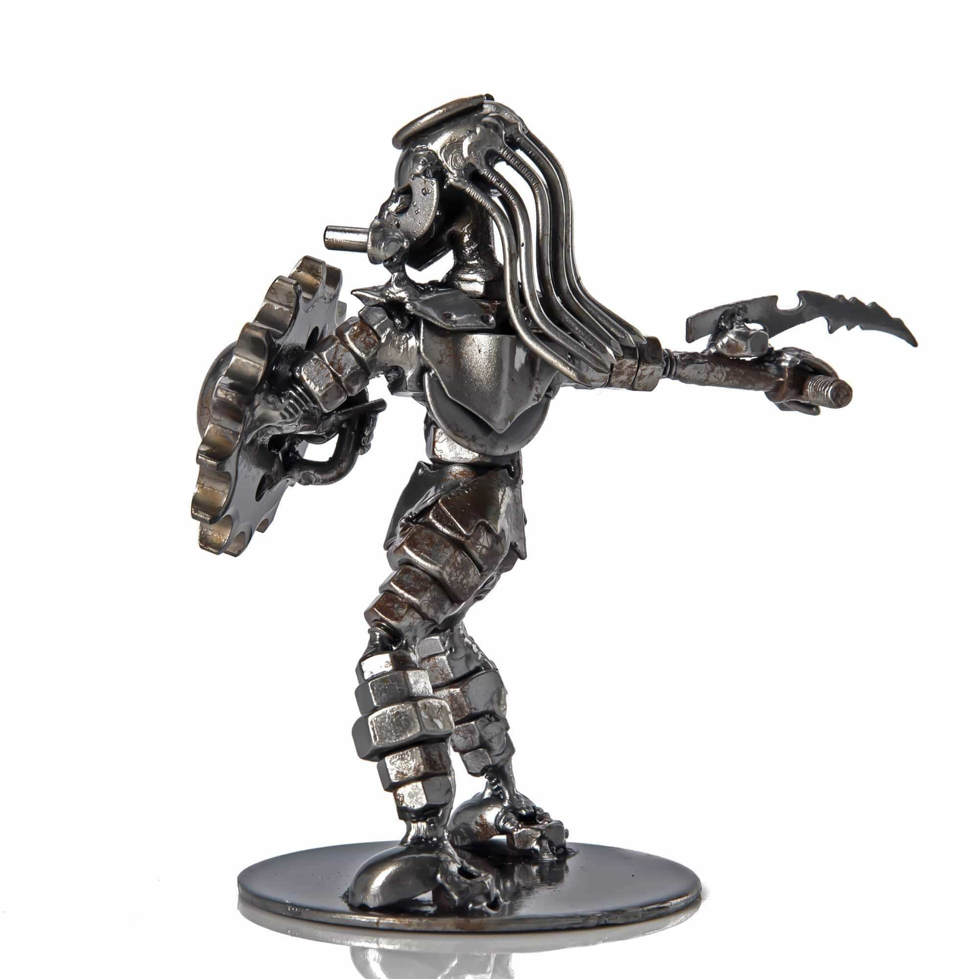 Kalifano Recycled Metal Art Predator with Sword and Shield Inspired Recycled Metal Sculpture RMS-250PA-N