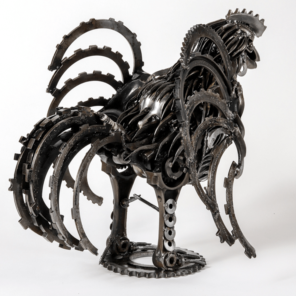 Kalifano Recycled Metal Art Rooster Inspired Recycled Metal Sculpture RMS-R50x35-S