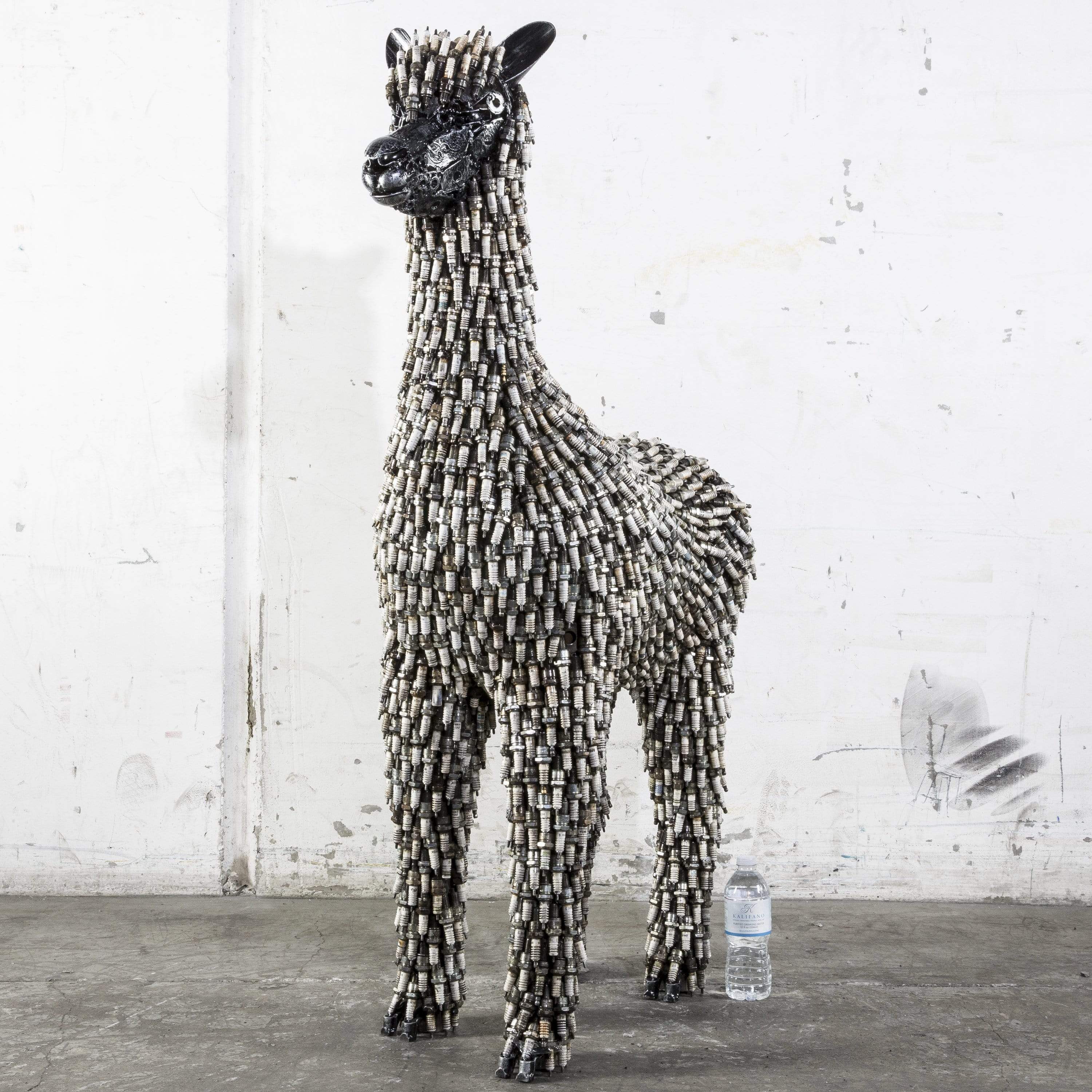Kalifano Recycled Metal Art Spark Plug Alpaca Inspired Recycled Metal Sculpture RMS-ALP140x95-P