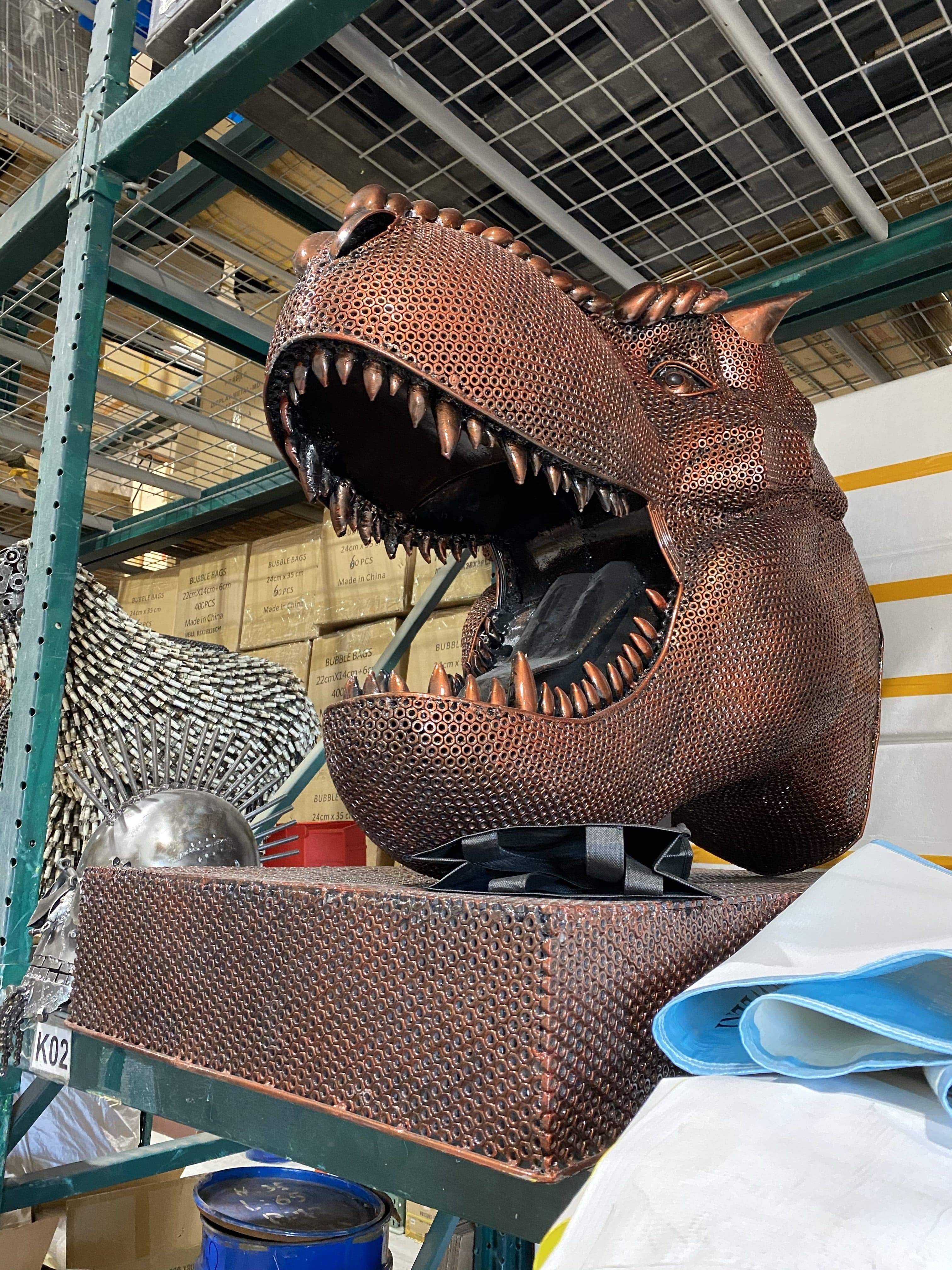Kalifano Recycled Metal Art T-Rex Nut Head and Base Inspired Recycled Metal Sculpture Original, One-of-a-Kind Work of Art RMS-TREX-P