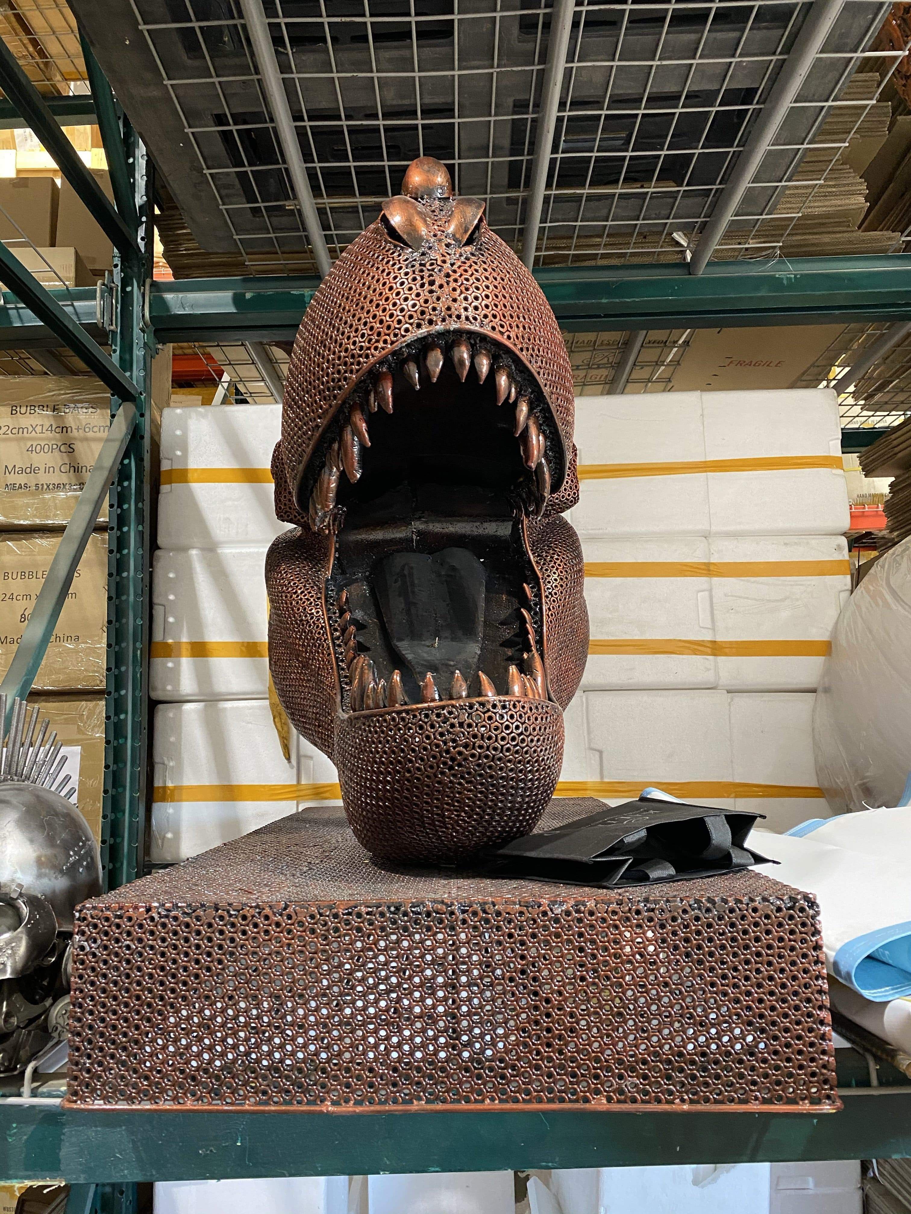 Kalifano Recycled Metal Art T-Rex Nut Head and Base Inspired Recycled Metal Sculpture Original, One-of-a-Kind Work of Art RMS-TREX-P