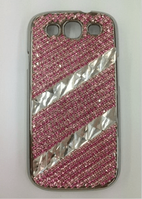 Kalifano Samsung Galaxy SPCG-010-R - Samsung Galaxy S3 Case with Diagonal Line Rose Czech Crystals SPCG-010-R