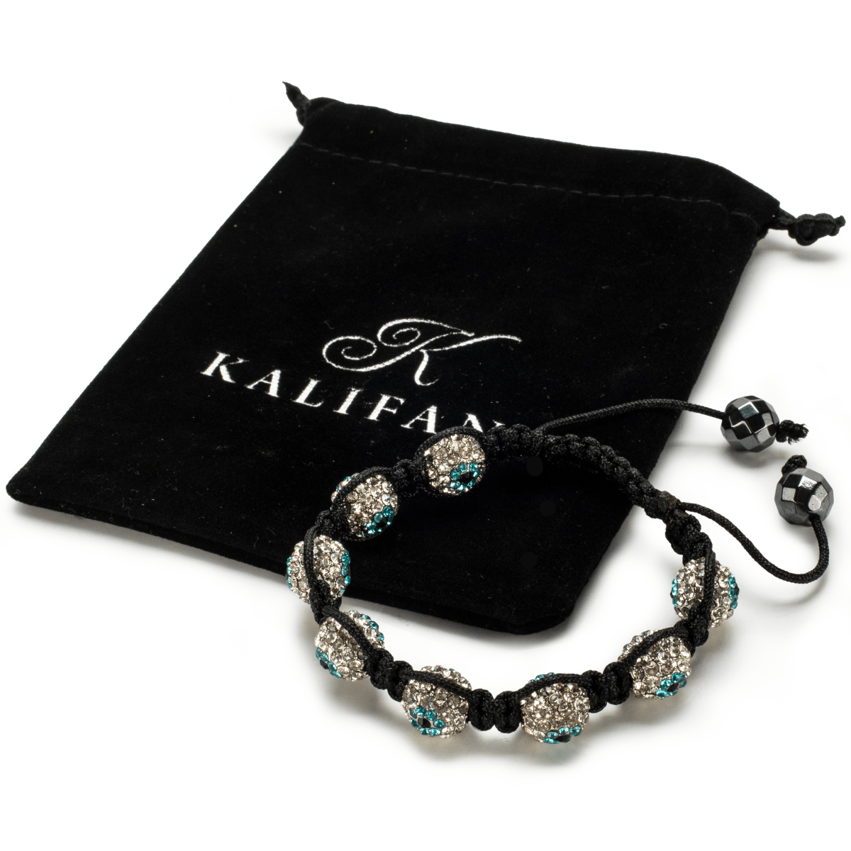 Kalifano Shamballa Bracelets Shamballa Clear With Turquoise Evil Eye Crystal Bracelet SB-EE-18