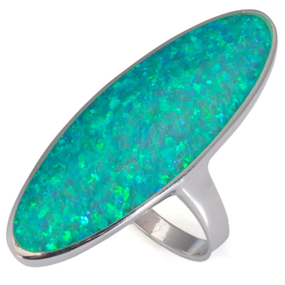 Kalifano Southwest Silver Jewelry 10 Green Opal 925 Sterling Silver Ring Handmade NMR.0056.GO.10
