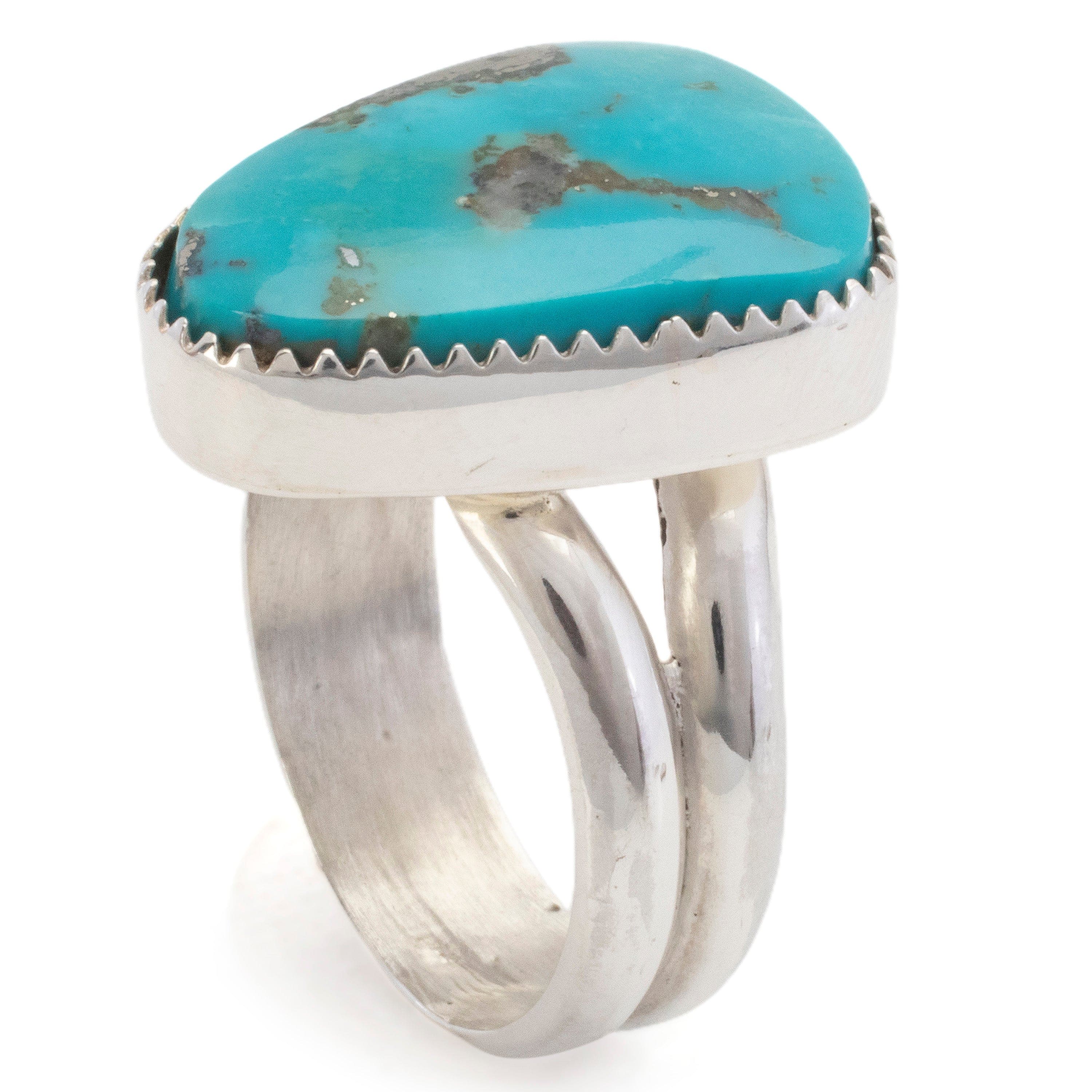 Kalifano Southwest Silver Jewelry 11 Kingman Turquoise USA Handmade 925 Sterling Silver Ring NMR450.002.11