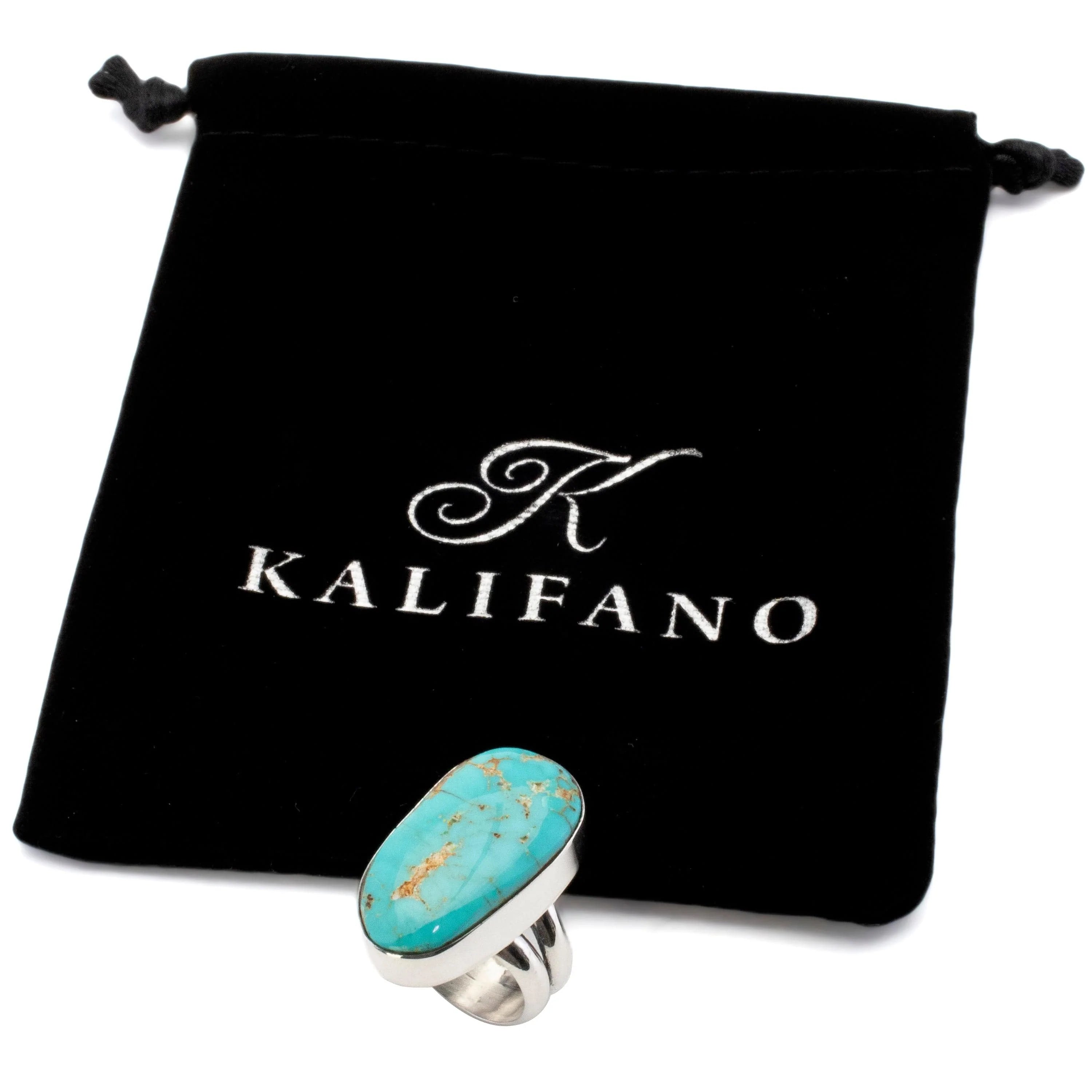Kalifano Southwest Silver Jewelry 7 Kingman Turquoise USA Handmade 925 Sterling Silver Ring NMR450.001.7