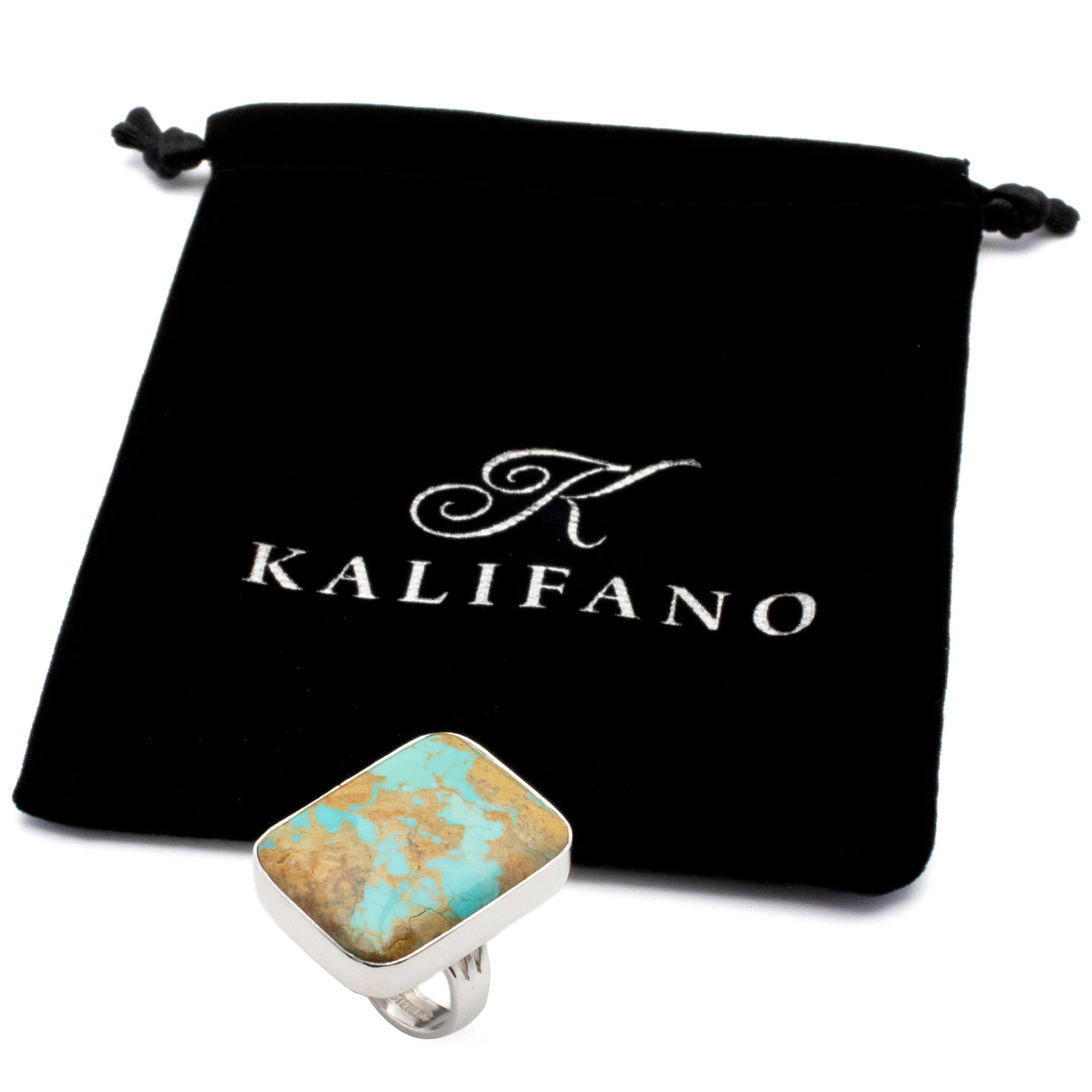 Kalifano Southwest Silver Jewelry 8 Rectangular Kingman Turquoise USA Handmade 925 Sterling Silver Ring NMR500.001.8