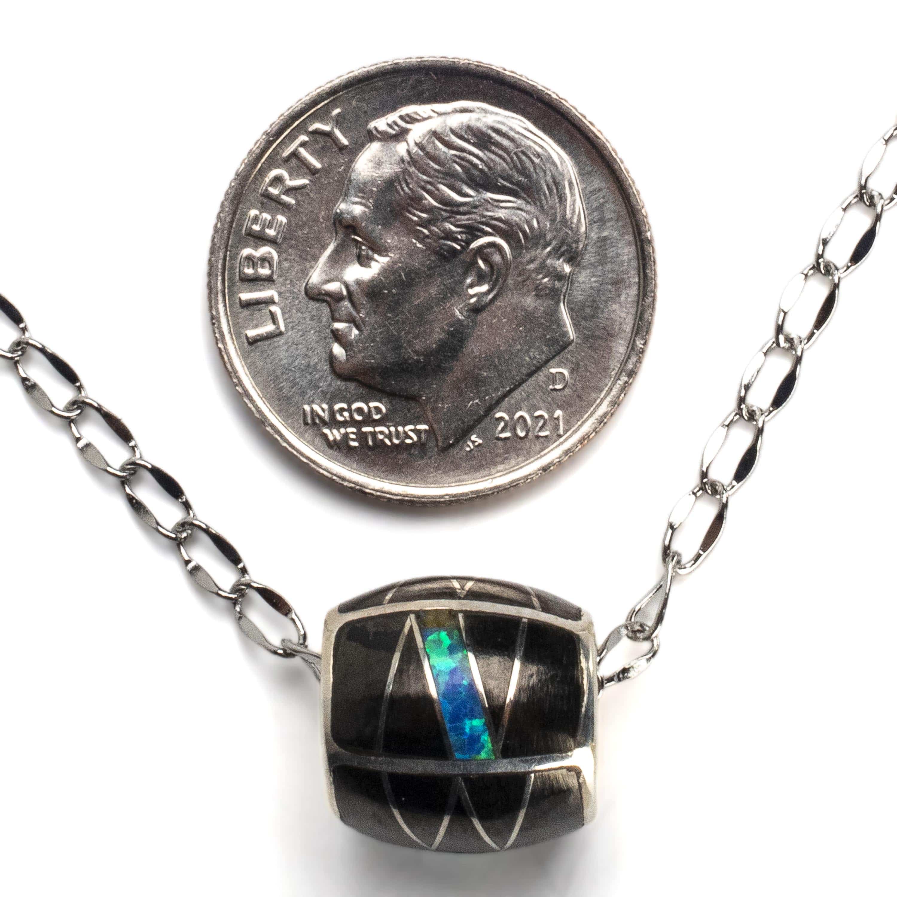 Kalifano Southwest Silver Jewelry Black Onyx Pendant Handmade with Sterling Silver and Aqua Opal Accent NMN.0570.BO