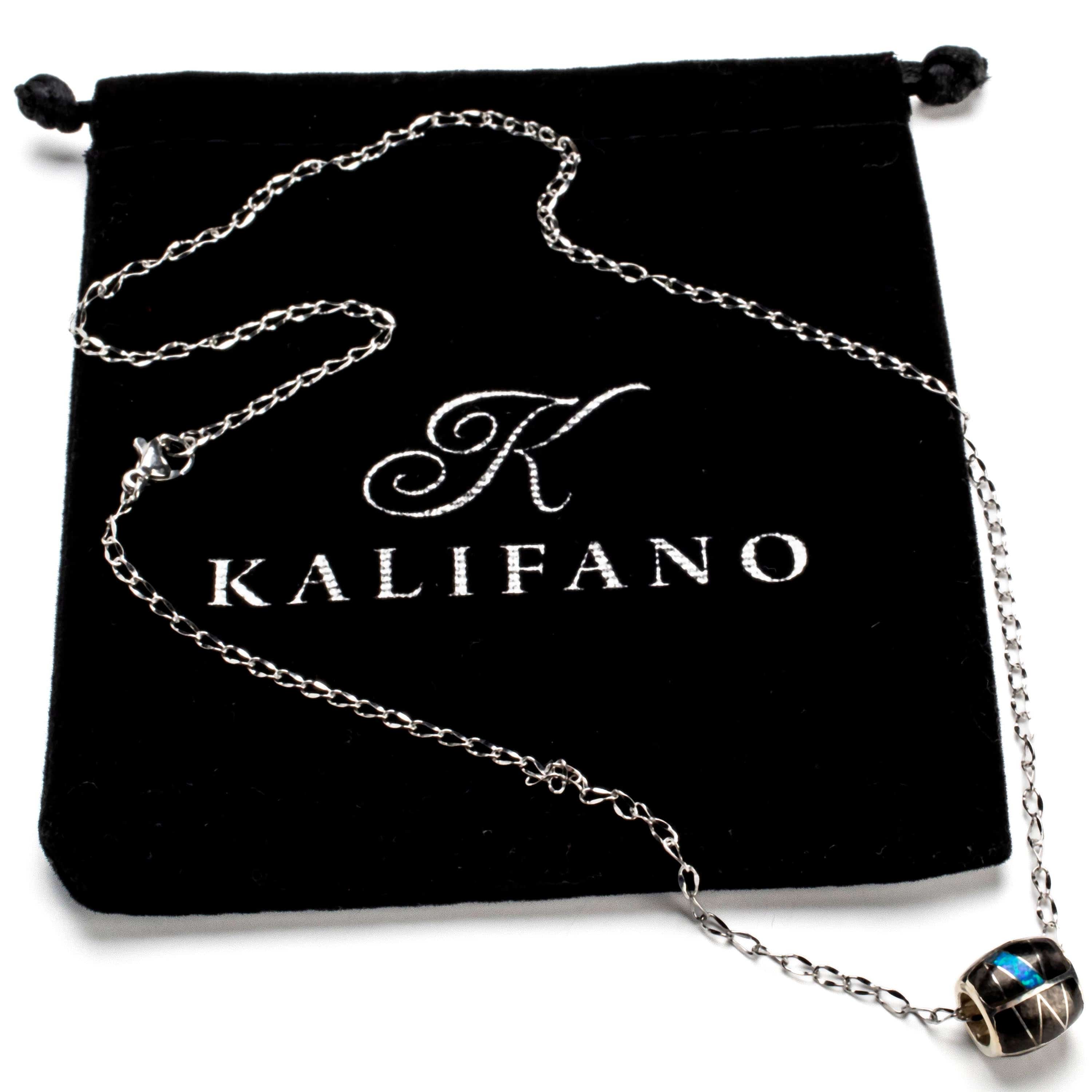 Kalifano Southwest Silver Jewelry Black Onyx Pendant Handmade with Sterling Silver and Aqua Opal Accent NMN.0570.BO