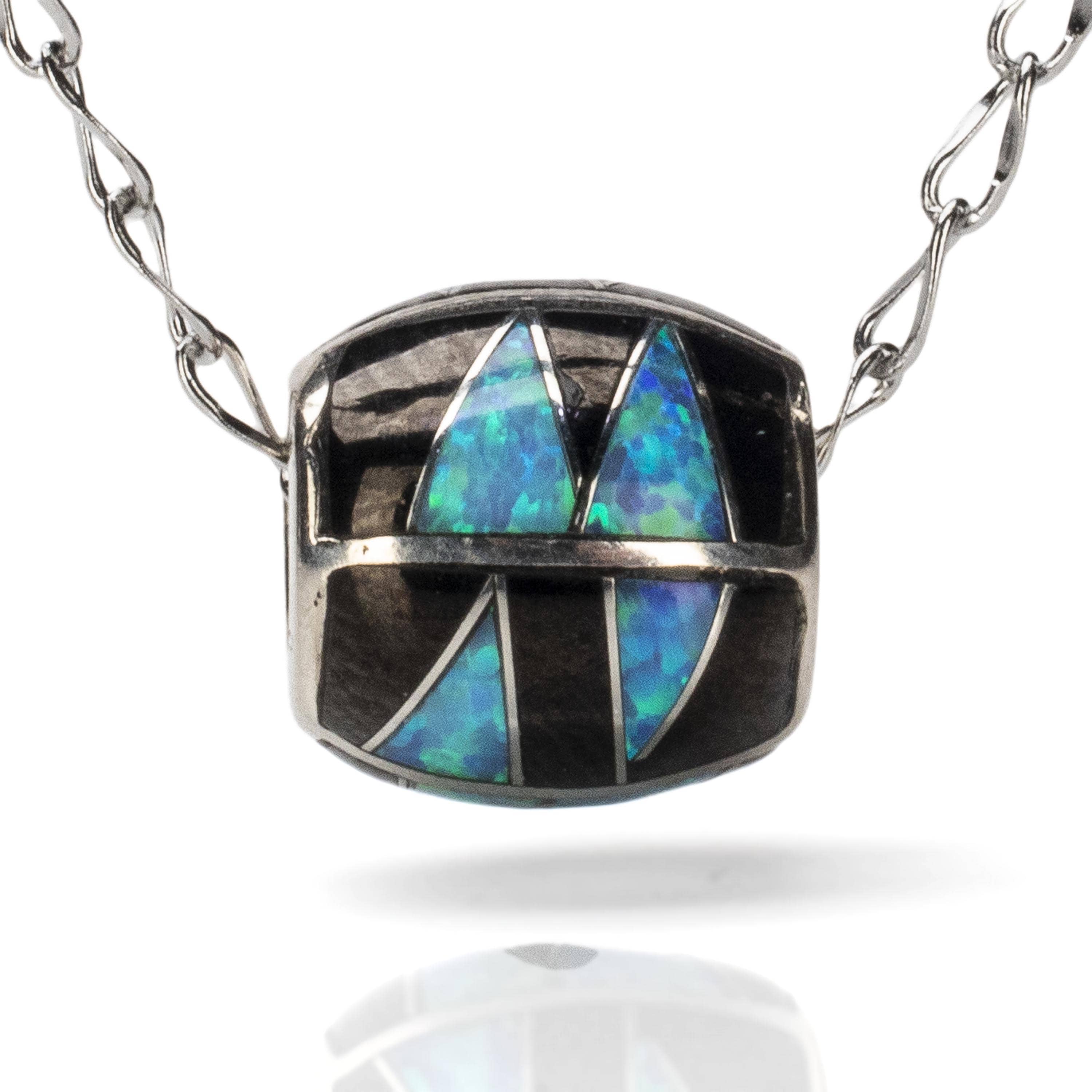 Kalifano Southwest Silver Jewelry Black Onyx Pendant Handmade with Sterling Silver and Aqua Opal Accent NMN.0570.BO2