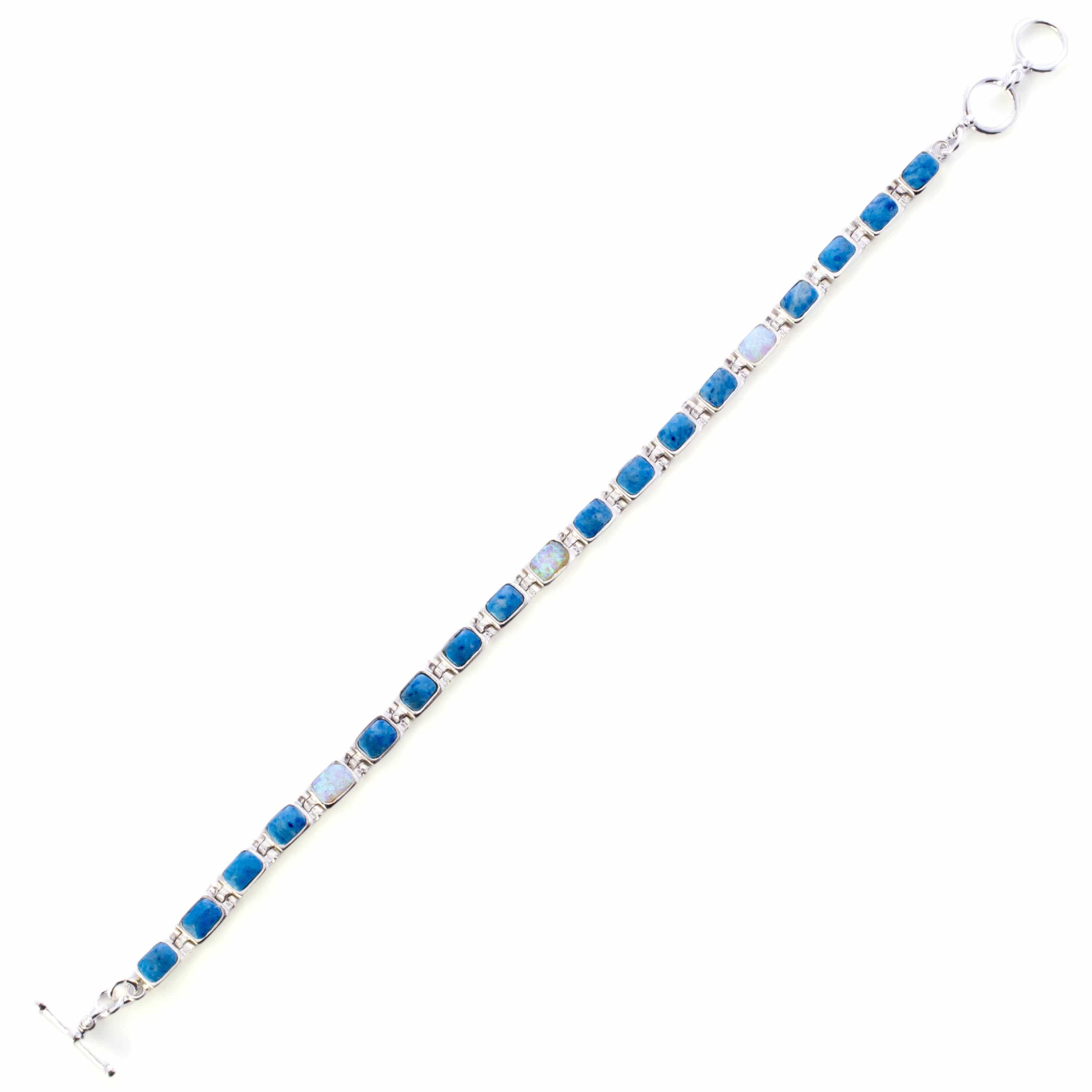 KALIFANO Southwest Silver Jewelry Denim Lapis 925 Sterling Silver Bracelet USA Handmade with Opal Accent NMB.0207.DL