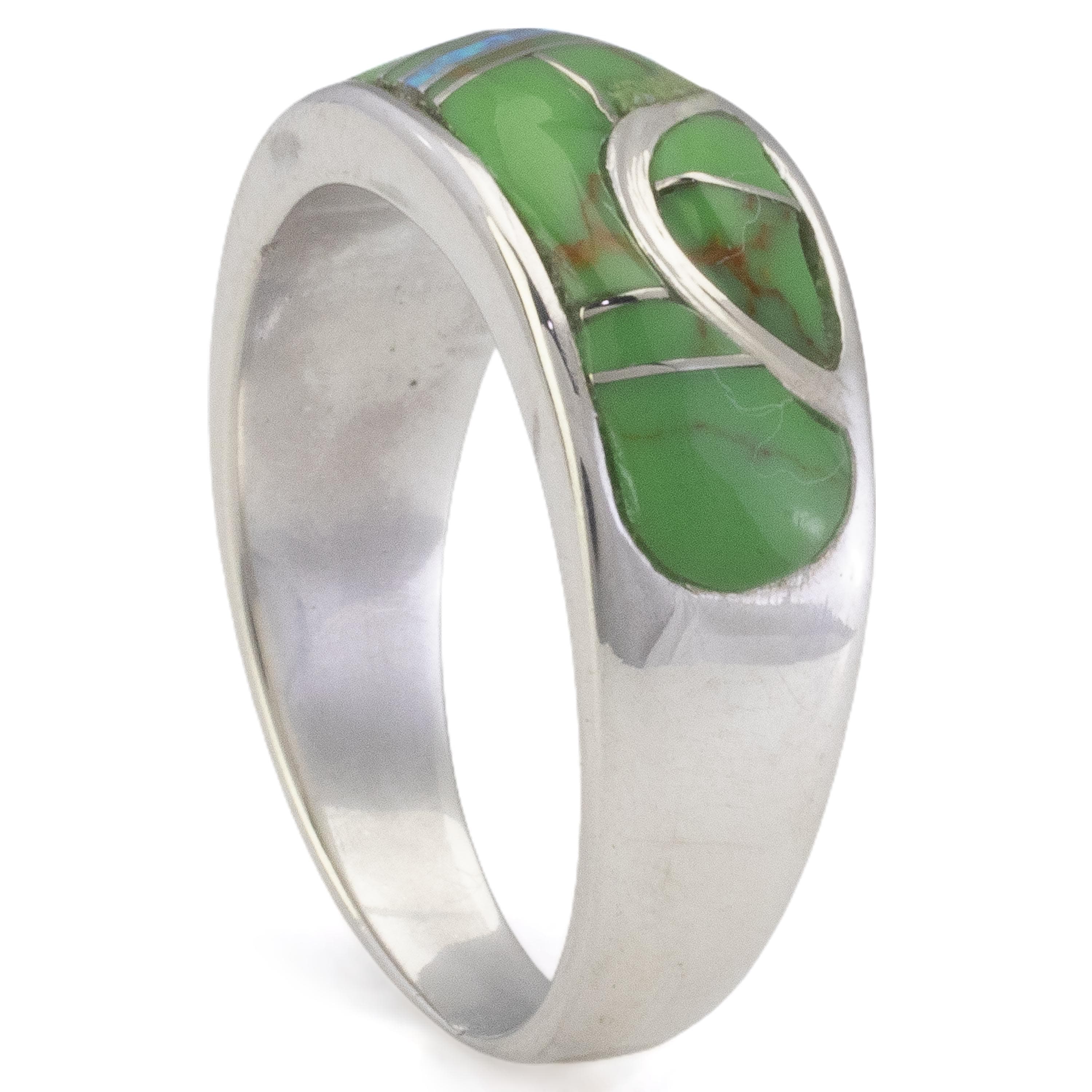 Kalifano Southwest Silver Jewelry Gaspeite 925 Sterling Silver Ring Handmade with Laboratory Opal Accent